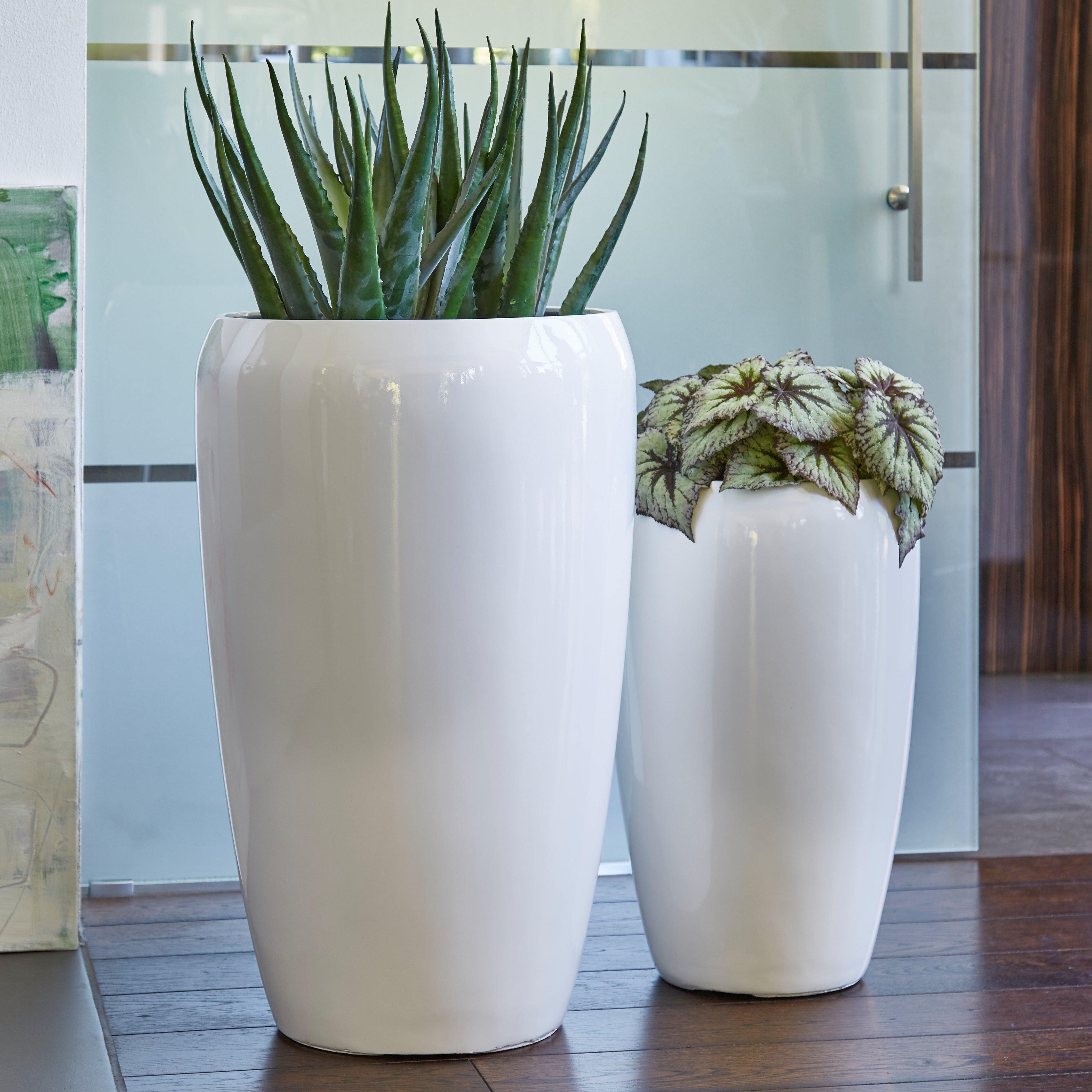 Flingora Bodenvase Gloria, mit Einsatz - Fiberglas - Indoor & Outdoor - Weiß - Höhe 51 cm