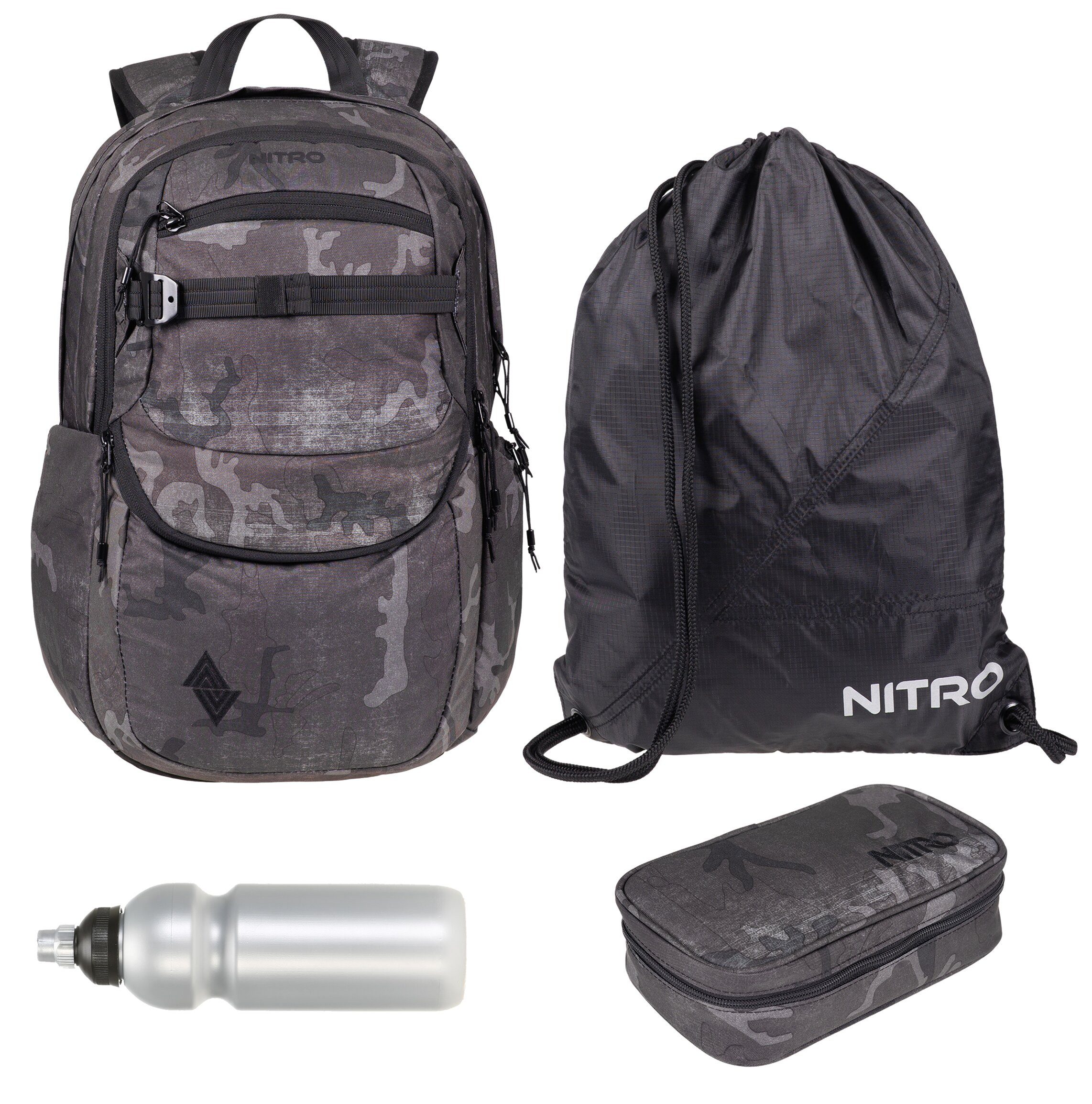 NITRO Schulrucksack Jungen Mädchen Future Hero Schultasche Rucksack (4 Teile Set, inkl. Mäppchen Box, inkl. Sportbeutel, inkl. Trinkflasche), viel Stauraum Laptopfach 2 Hauptfächer Daypack Auswahl rmtf
