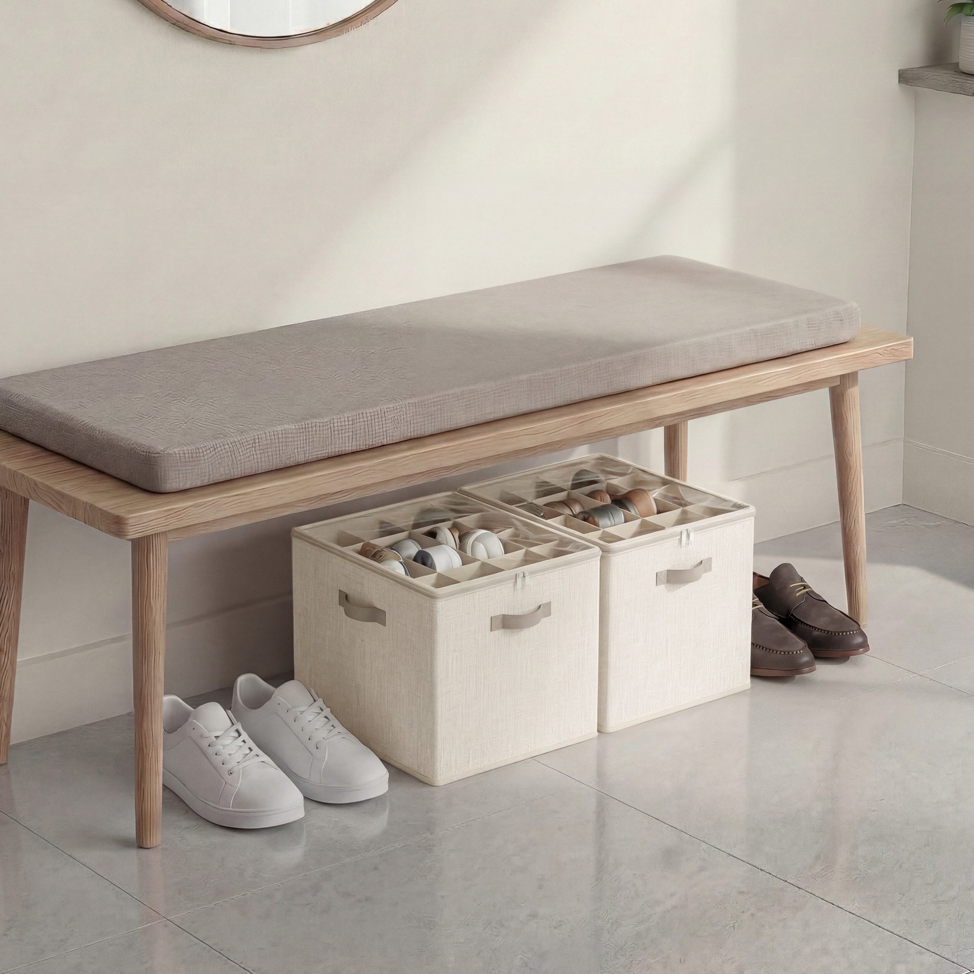 SONGMICS Aufbewahrungsbox Schuh-Organizer aus Stoff, für bis zu 16 Paar Schuhe, stapelbar, Deckel transparent, 2er Set