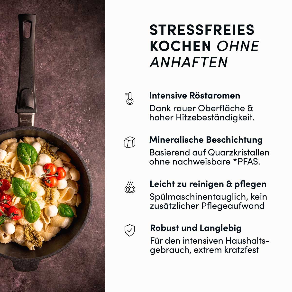 Hoffmann Germany Bratpfanne STONIQ PFAS-frei Ø 24 cm hoher Rand – Made in Germany, Aluguss (1-tlg., 1x Pfanne Ø 24 cm mit hohem Rand), abnehmbarer Griff, backof – Bild 5 von 5