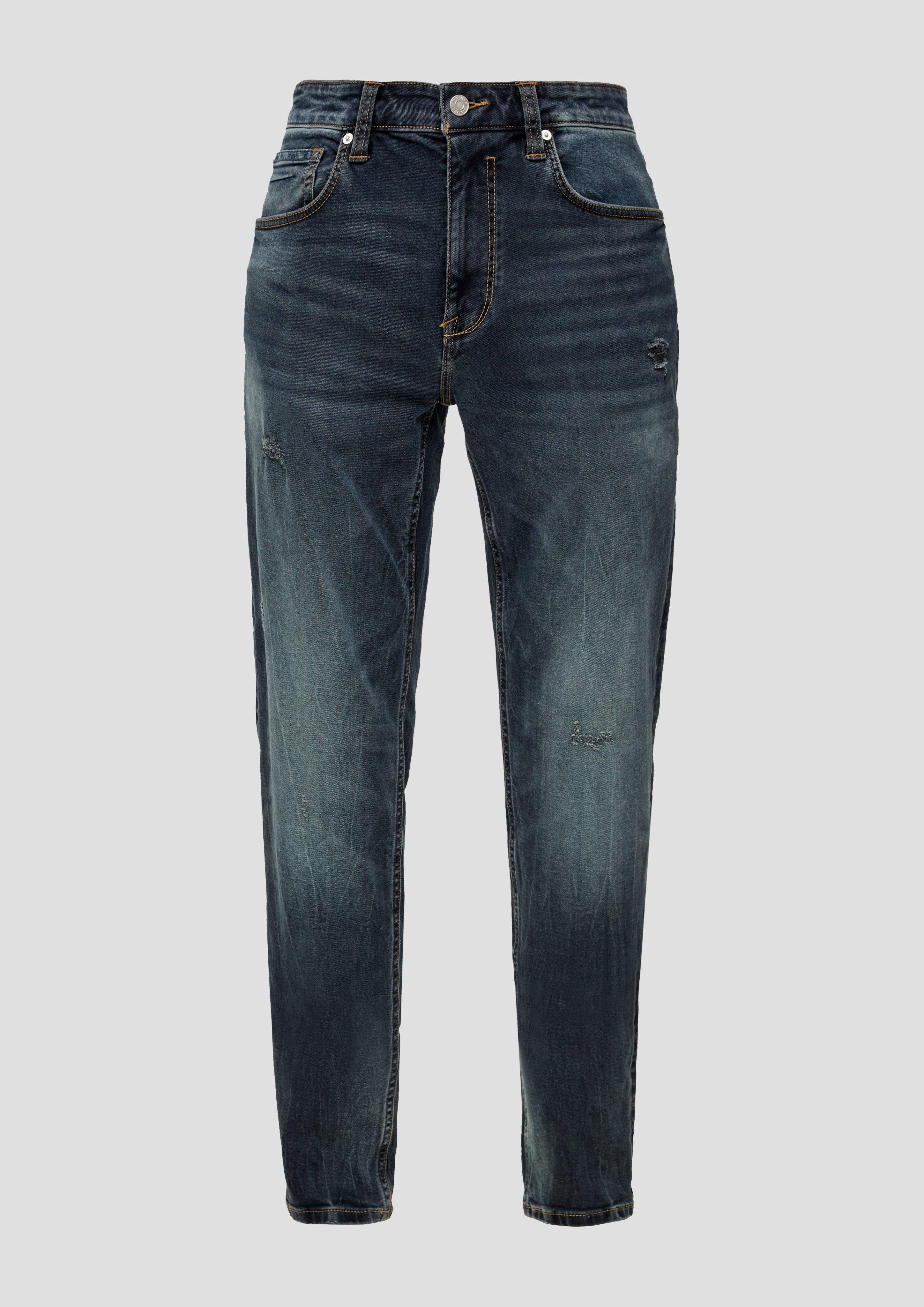 / Jeans s.Oliver Slim Slim Nelio Stoffhose dunkelblau / Mid Label-Patch, Leg Fit Destroyes / Rise
