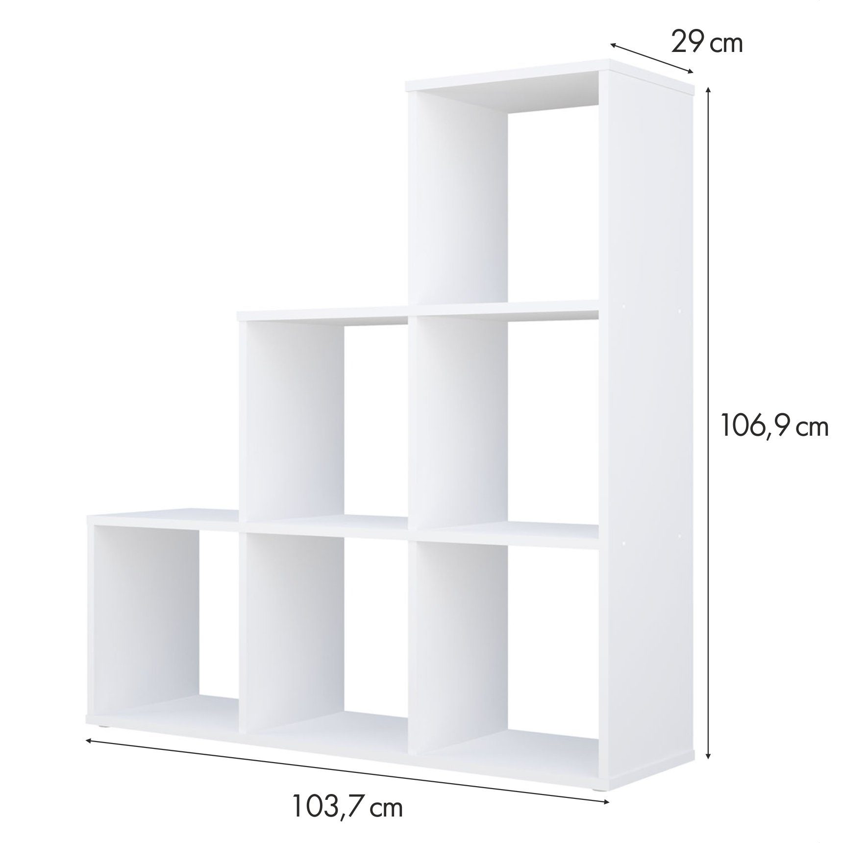 Polini Home Raumteilerregal Treppenregal weiß weiß 6 | Fächer Regal Raumteiler Stufenregal 107x104x29c weiß