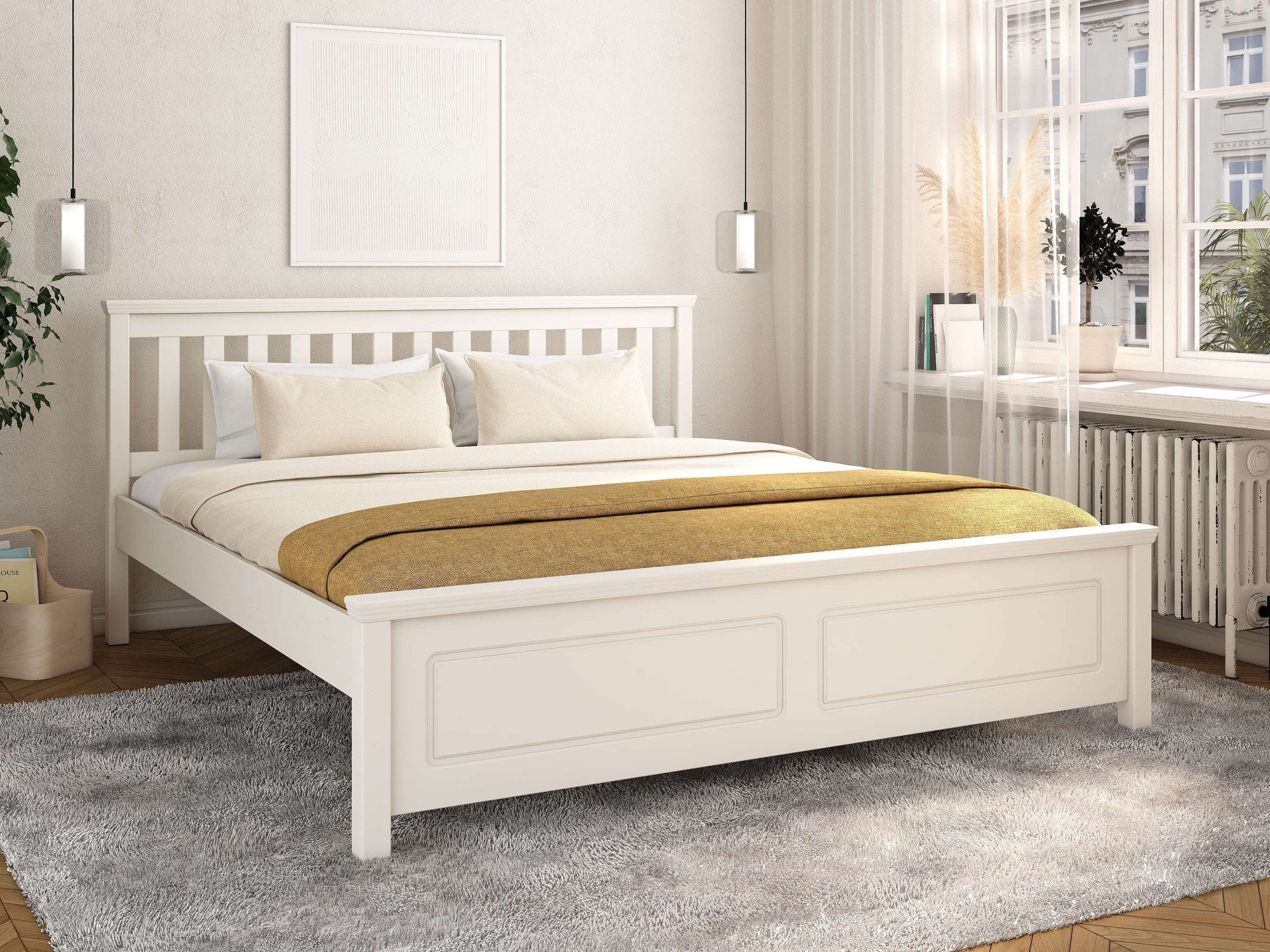 OTTO home Bett Fredegard, skandinavischer Stil, vielseitig kombinierbar, 2 Breiten (180er oder 140er Breite), teilmassiv, Sprossen am Kopfteil, mit Lattenrost, Kassettenoptik