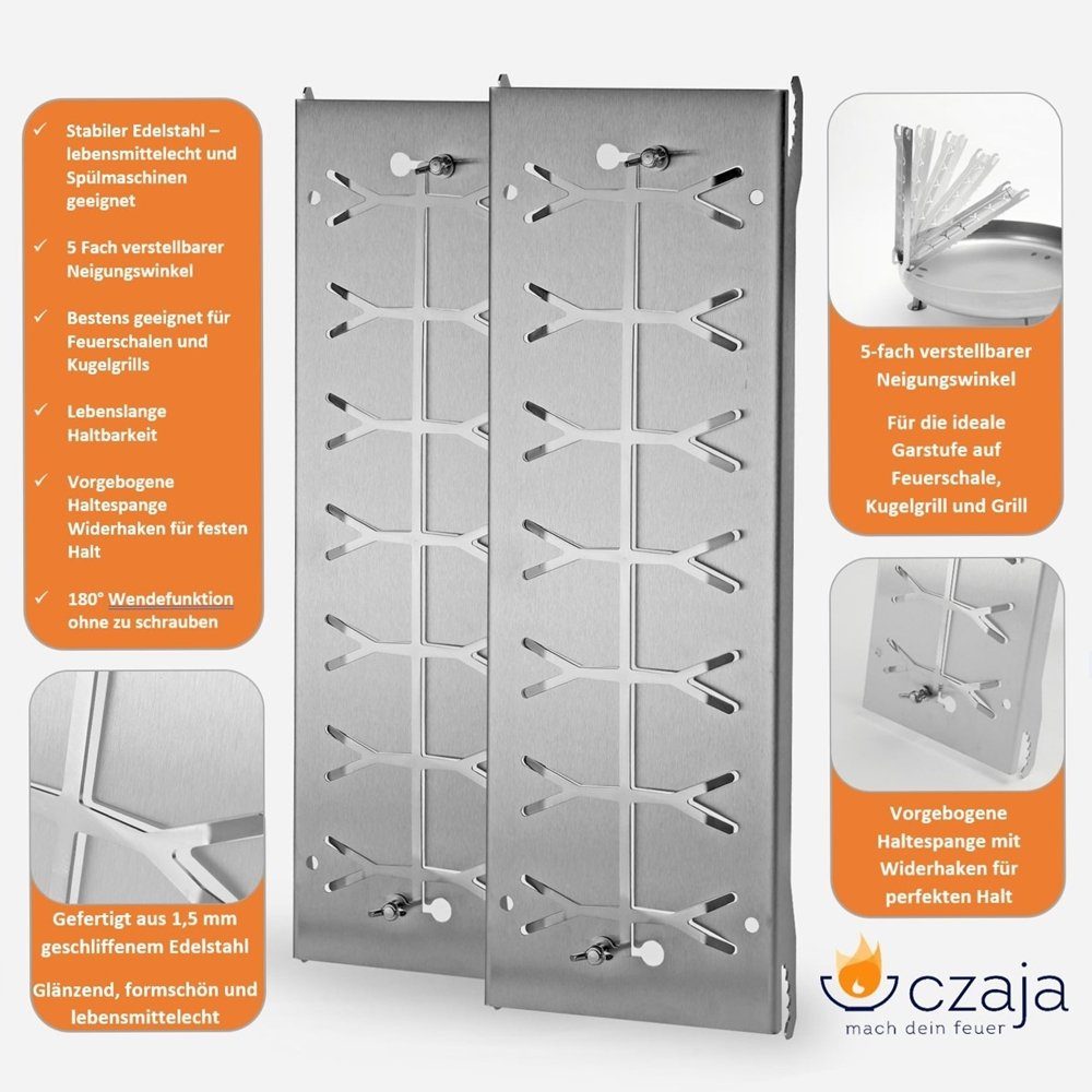 Czaja Räucherbrett Czaja Edelstahl Flammlachsbretter 2er Set - mit 180° Wendefunktion, Edelstahl, (2 er Set)