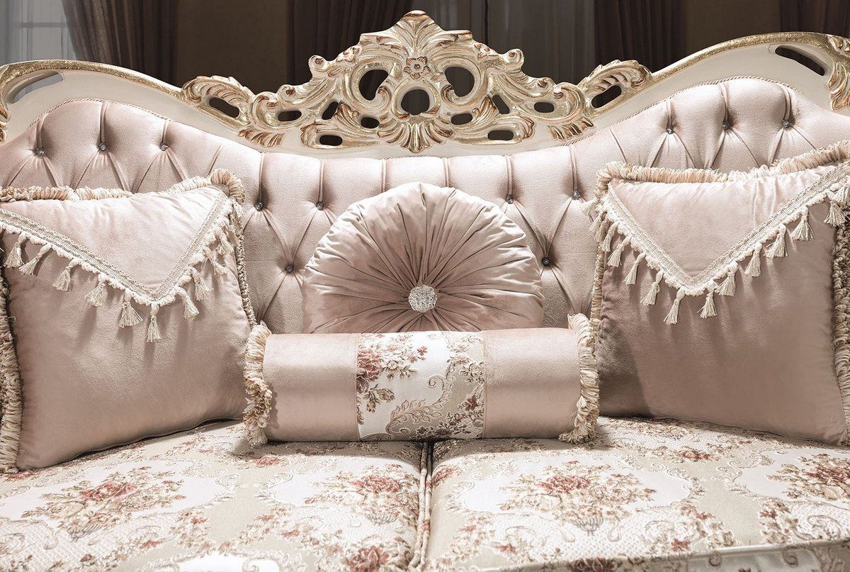 Rosa - dekorativen Barockmöbel Barock 100 Sofa mit Sofa / Sofa cm x / Padrino Casa und Kissen x - H. Wohnzimmer 110 Gold Weiß 230 Glitzersteinen Luxus