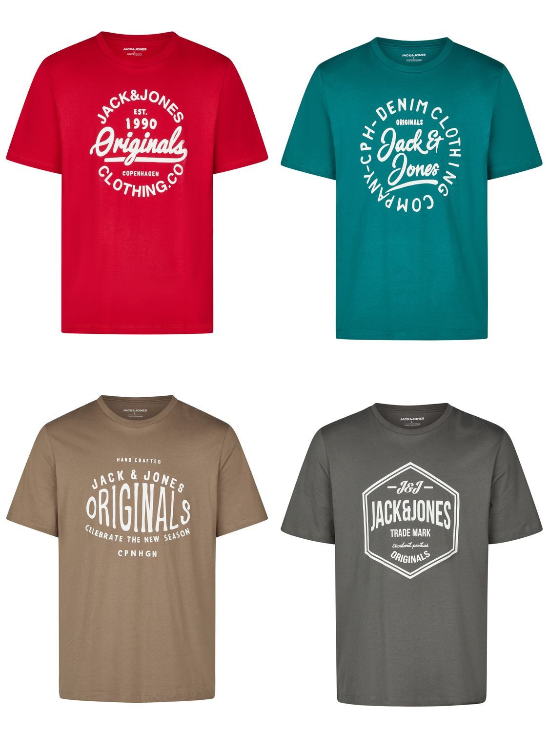 Jack & Jones T-Shirt Herren Logoprintshirt JJLINO Regualar Fit (4-tlg) Kurzarm Tee Shirt mit Rundhalsausschnitt aus 100% Baumwolle