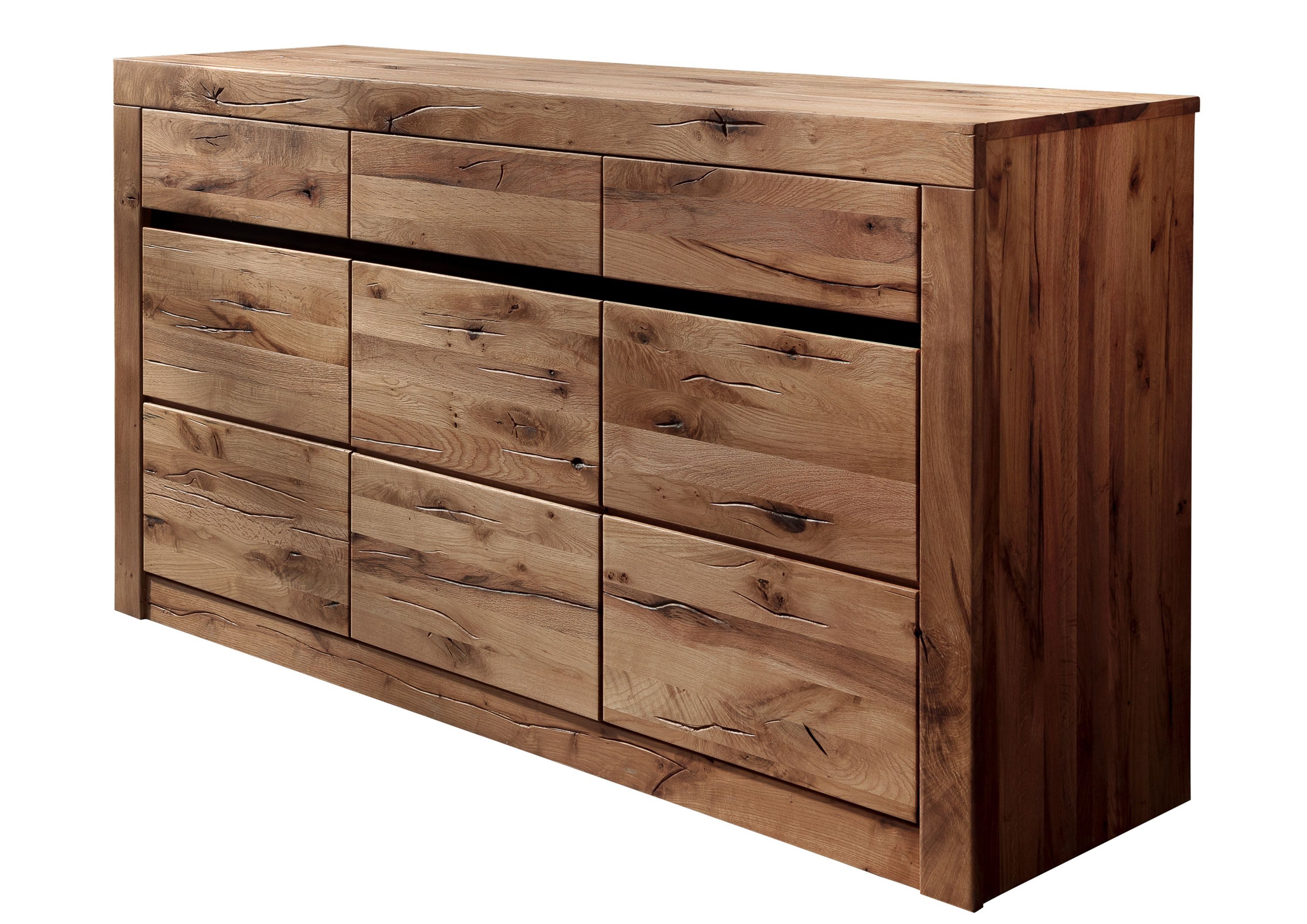 Massivmoebel24 Sideboard MONTREUX (Massivholz), Wildeiche / Zerreiche 150x43x80 natur geölt MONTREUX #151