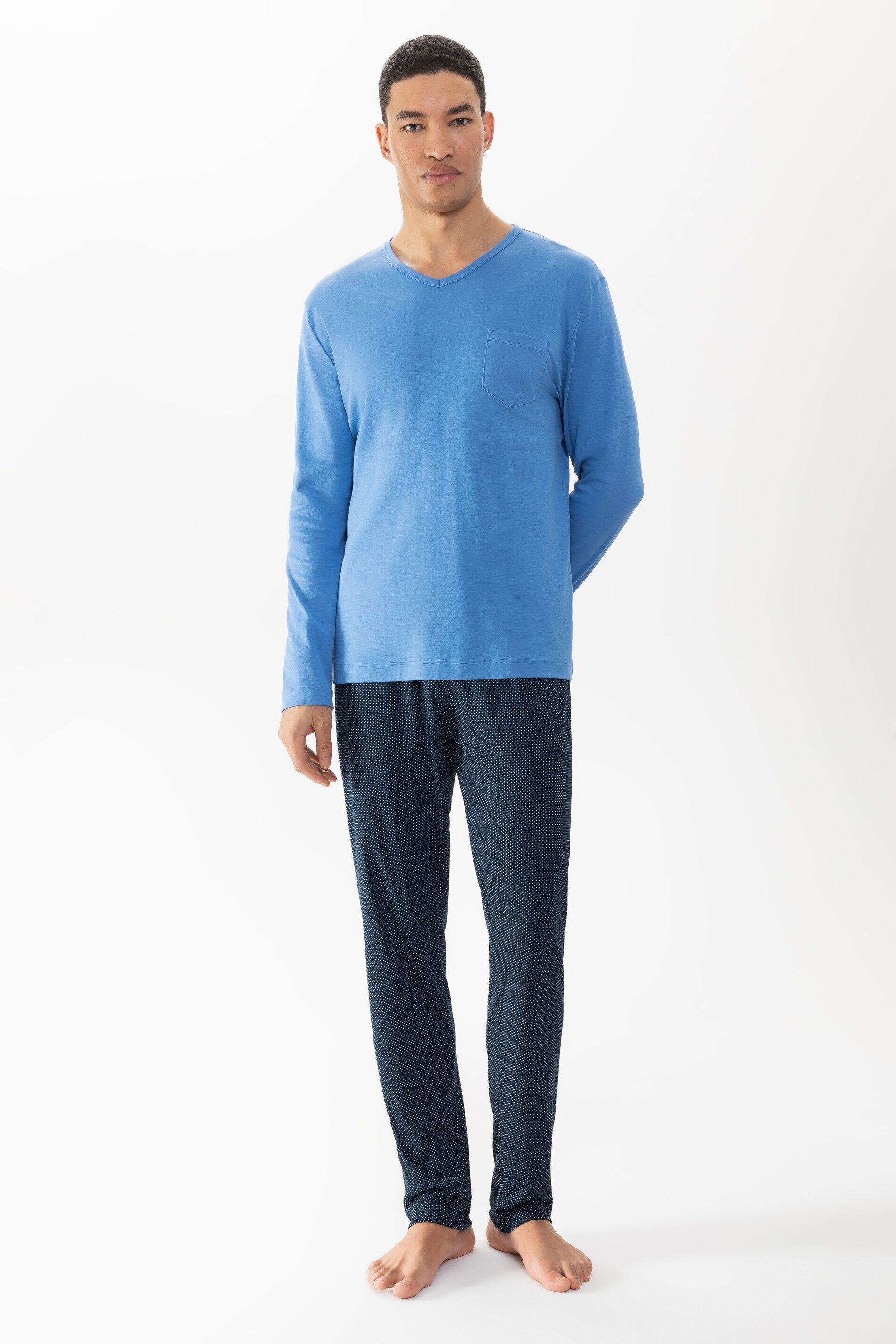 Mey Schlafanzug Mey male Anzug lang Serie Micro Blue Uni Pyjama (2 tlg)
