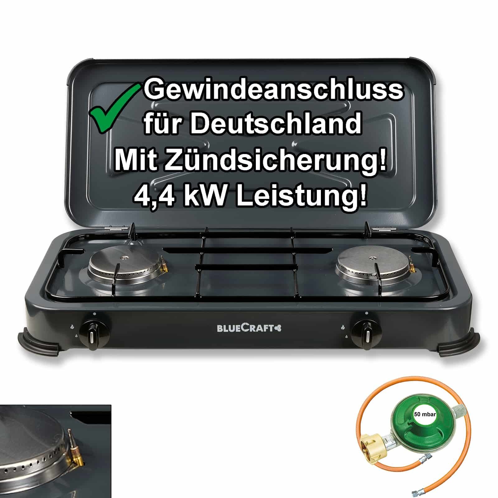 BlueCraft Gaskocher, 2flammig, Gasherd Campingkocher für Propan