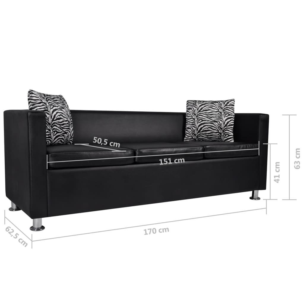 Sofa Schwarz Wohnzimmer, Loungesofa 1 DOTMALL 3-Sitzer Kunstleder für Teile,