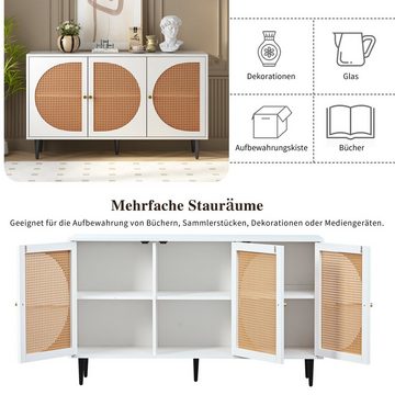 BlingBin Sideboard Kommode Highboard (1 St), mit 3 Rattan verzierten Türen, mit Metallgriffe, 129.8x 40x 76cm