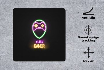 MuchoWow Gaming Mauspad Gaming - Zitate - Neon - Alien-Gamer - Controller (1-St), Mousepad mit Rutschfester Unterseite, Gaming, 40x40 cm, XXL, Großes