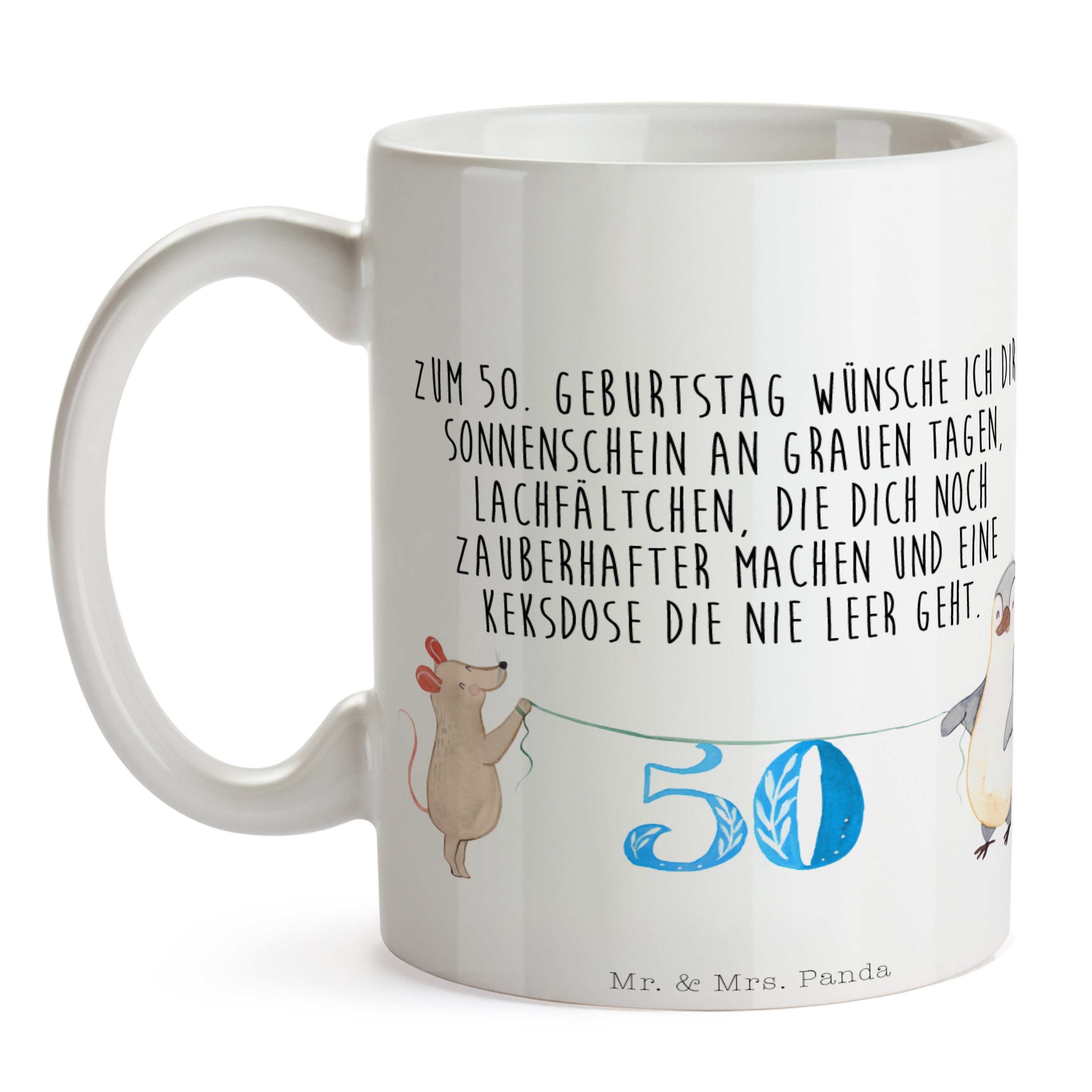 50. Tasse Pinguin Weiß - Teetasse, Geschenk, Tasse, Maus Party, - Keramik Panda & Mrs. Geburtstag Mr.