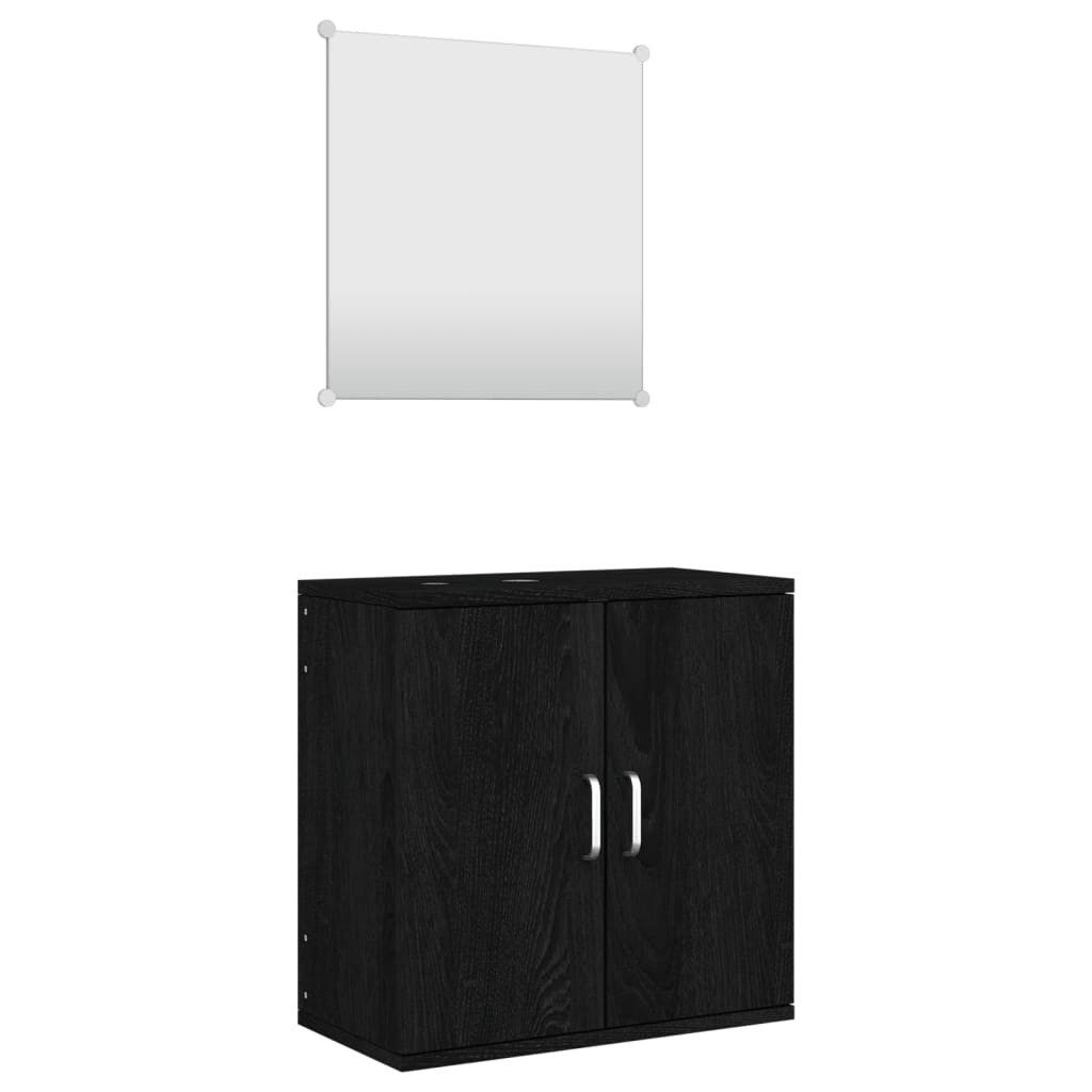 Badezimmer-Set 2-tlg. Badmöbel-Set Schwarz Holzwerkstoff