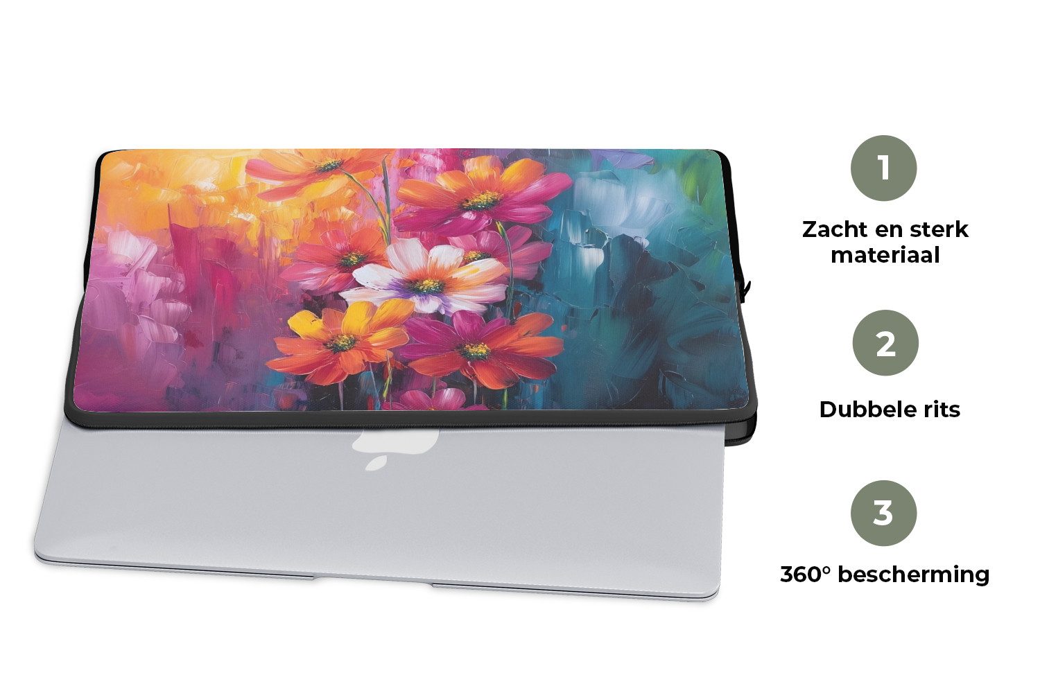 MuchoWow Laptop-Hülle Helle Blumen - Dynamisch - Lebendig 14 Zoll, Schutzhülle für Laptop, Schutz gegen Kratzern, Laptoptasche – Bild 4 von 5