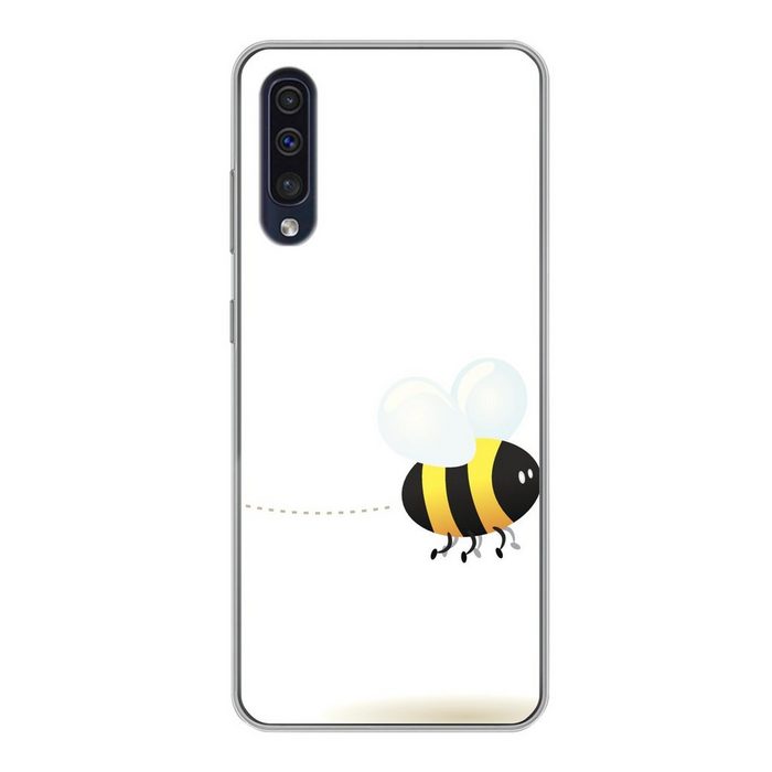 MuchoWow Handyhülle Eine Illustration einer fliegenden Biene Handyhülle Samsung Galaxy A30s Smartphone-Bumper Print Handy