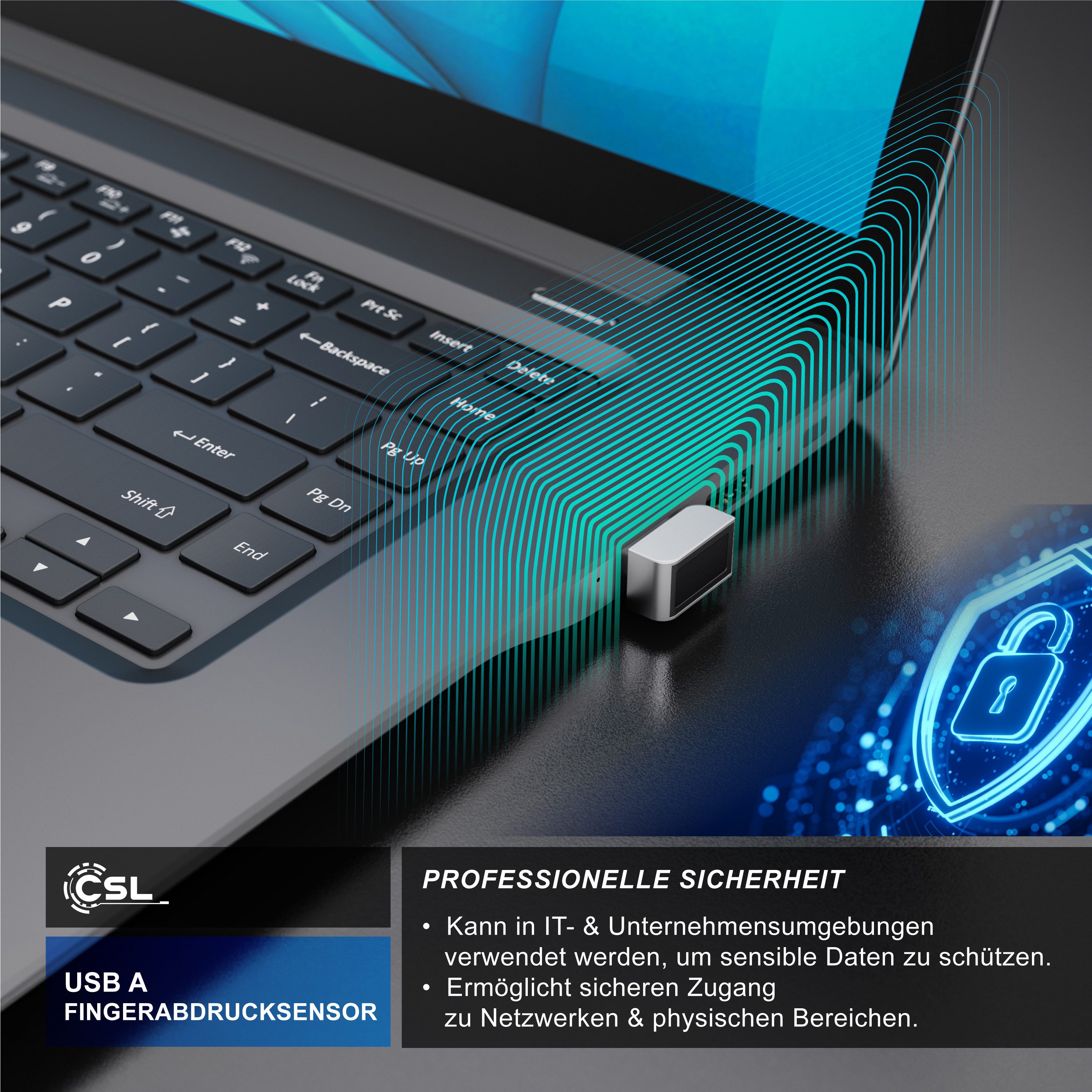 CSL Fingerabdrucksensor Fingerabdruckleser bis zu 10 IDs, biometrische Authentifizierung, (1-St), Windows 11 Hello Anmeldung, Plug & Play, 360° Rundumerkennung, – Bild 4 von 5