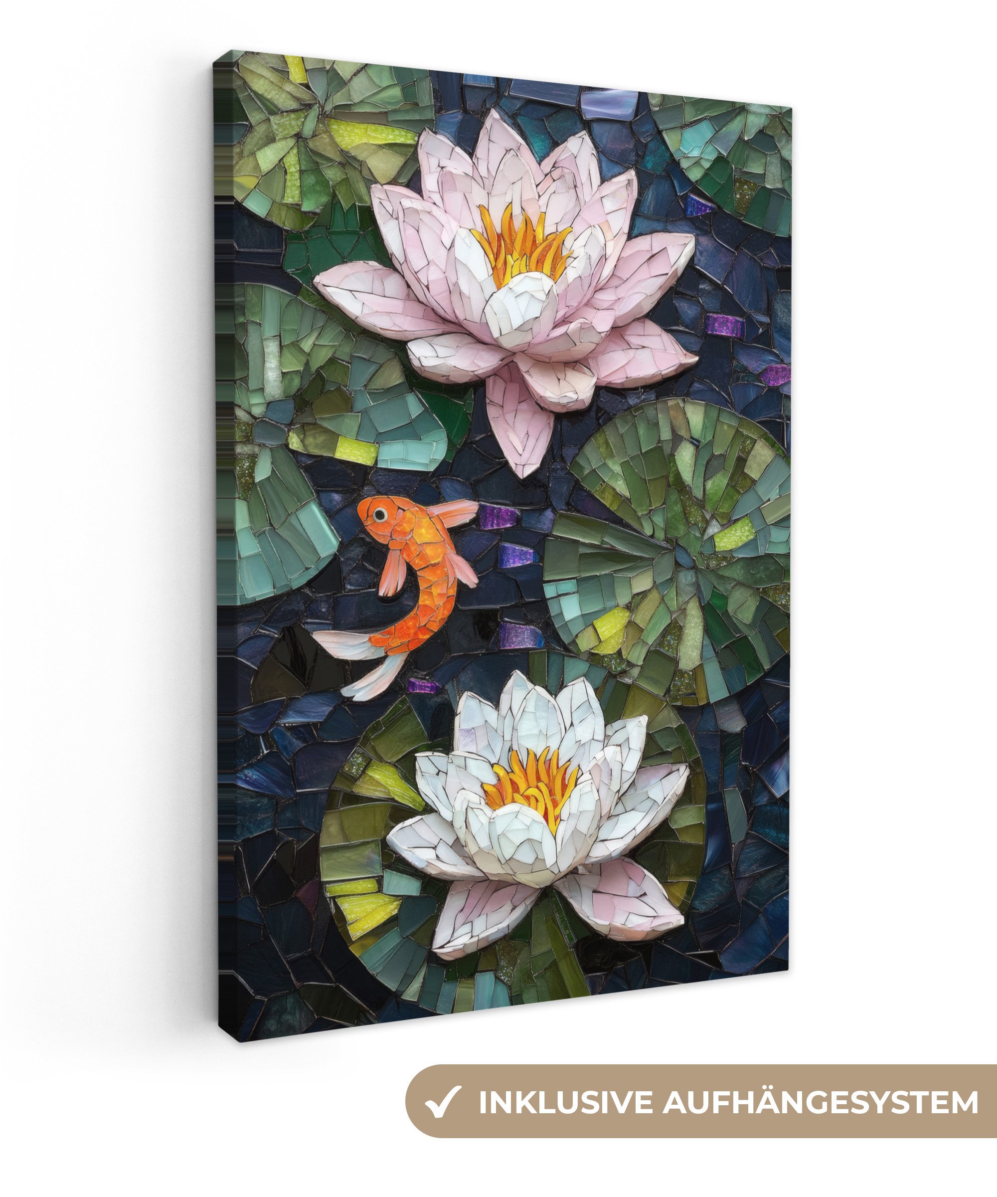 OneMillionCanvasses® Leinwandbild Glasstücke - Lilienblätter - günstig online kaufen