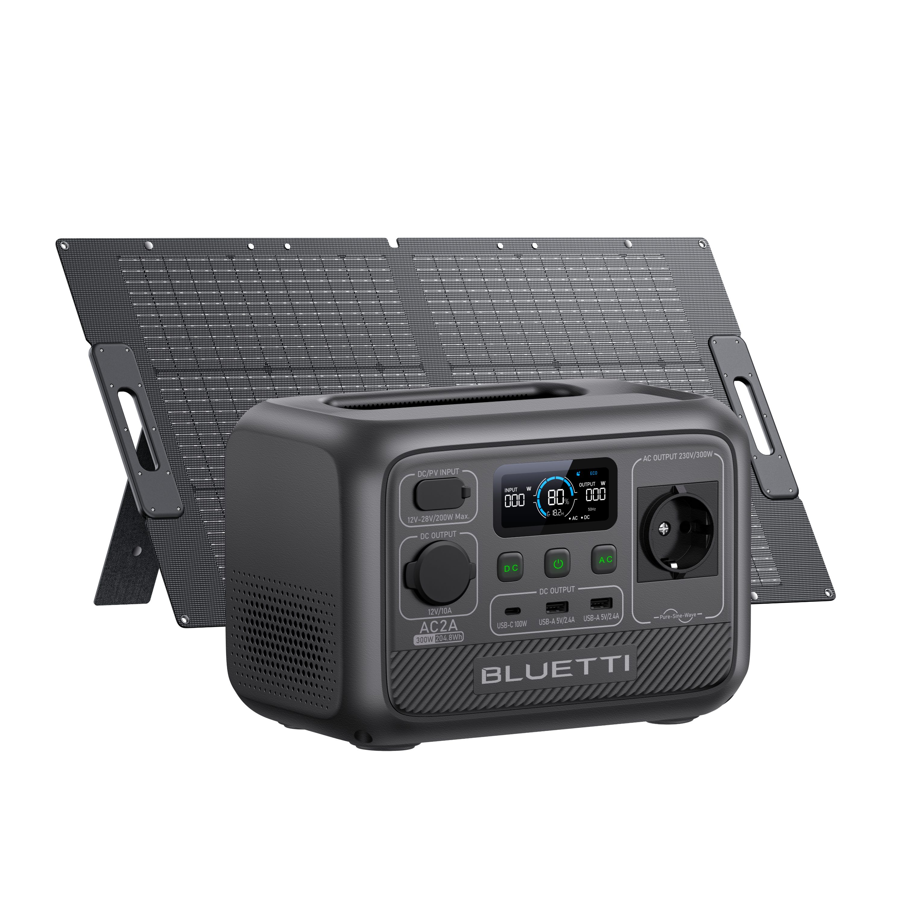 Stromerzeuger AC2A 204Wh/300W Tragbarer Solar Generator mit 100W Solarpanel