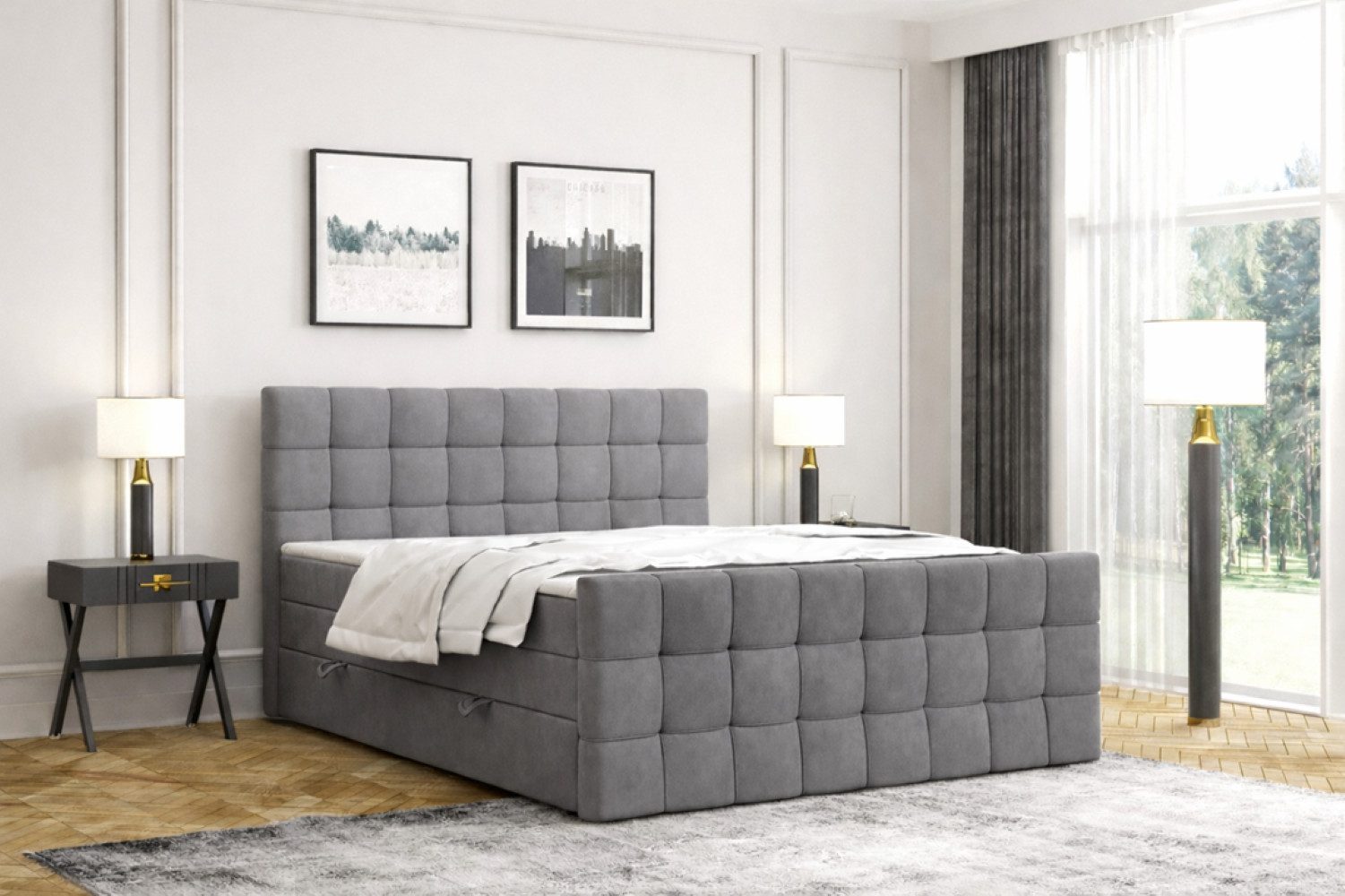 Labett Boxspringbett mit Bettkasten, Doppelmatratze, IGANTE KING 160x200 180x200 200x200 (Boxspringbett, Bettkasten, Matratze, Topper), Bonellfederkern- und Taschenfederkernmatratze