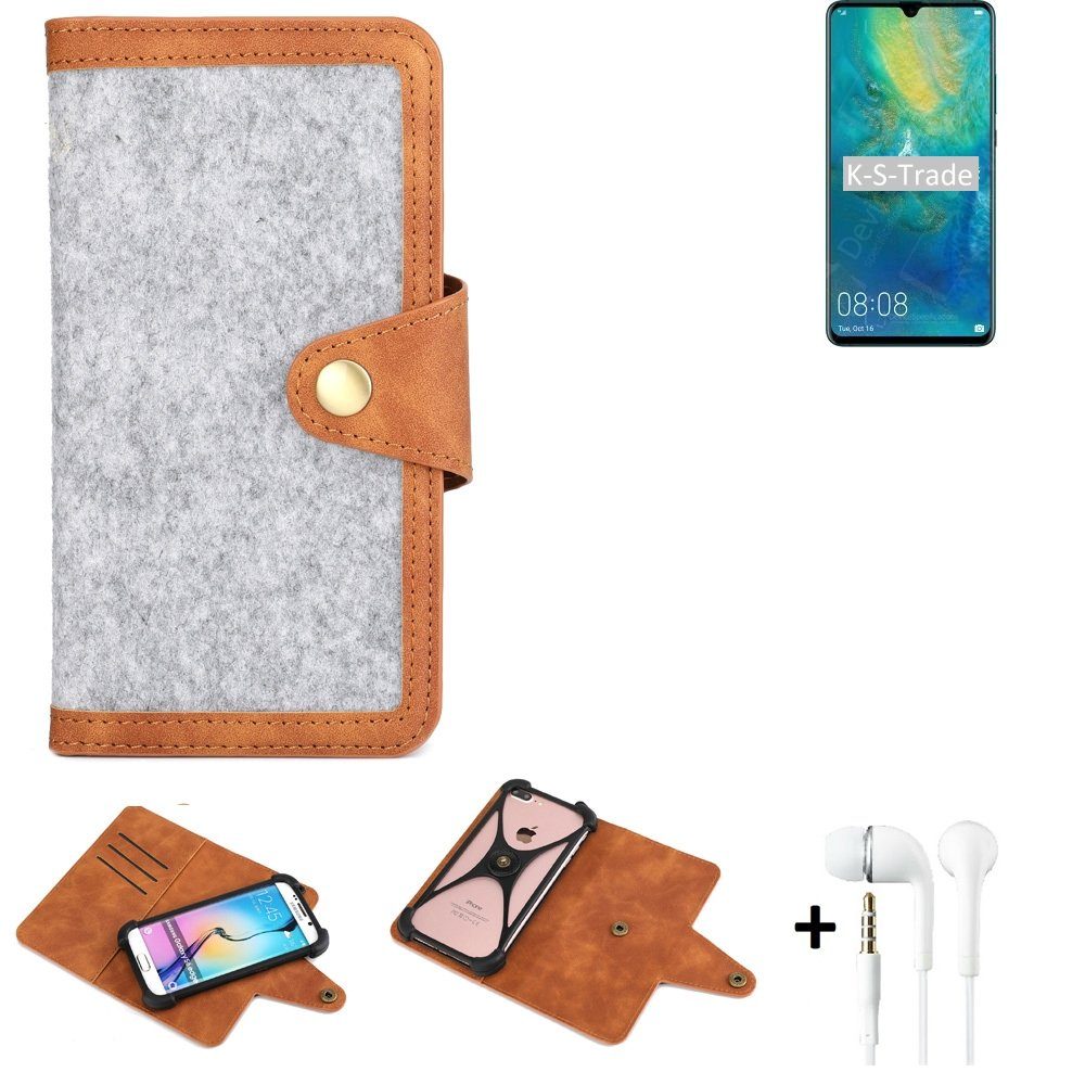 K-S-Trade Handyhülle für Huawei Mate 20 X 5G, Handyhülle + Kopfhörer Schutzhülle Filz Hülle Kunstleder