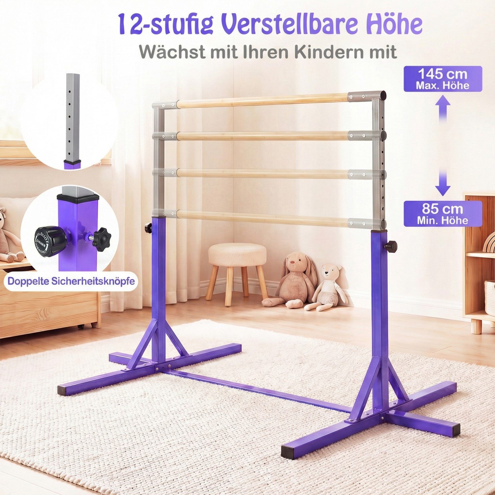 COSTWAY Turnreck, Gymnastikstange mit 12-facher Höhenverstellung