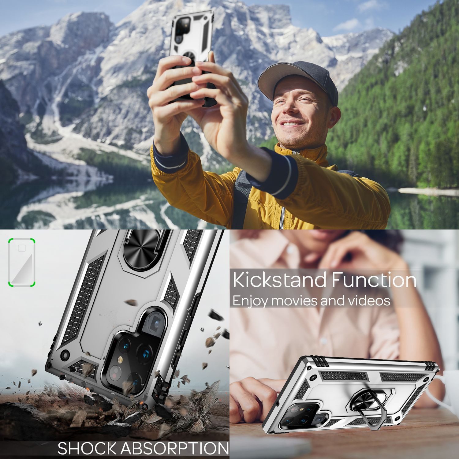 Nalia Smartphone-Hülle Samsung Galaxy S22 Ultra 17,3 cm (6,8 Zoll), Stoßfeste Military-Style Ring Hülle / Extrem Schützend / Outdoor Case