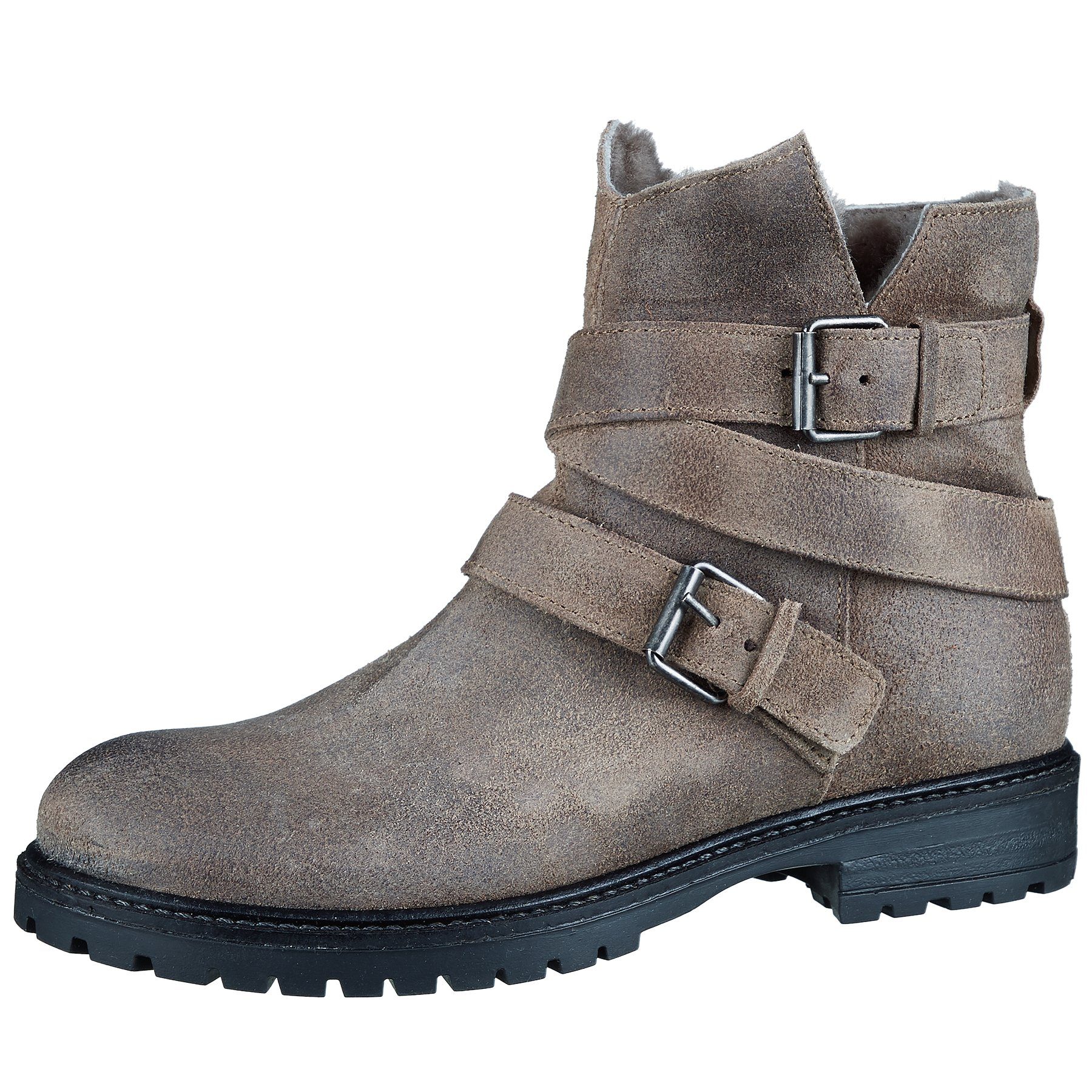 Momino Momino Stiefel 4137 Damen Teens Stiefeletten Lammfell Leder Beige Schnürstiefelette