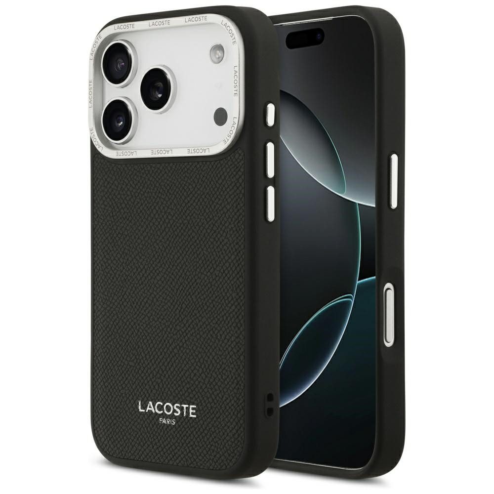 Lacoste Handyhülle iPhone 17 Pro Champs Elysees Kunstleder schwarz Logo Magsafe 6,3 Zoll, Kantenschutz