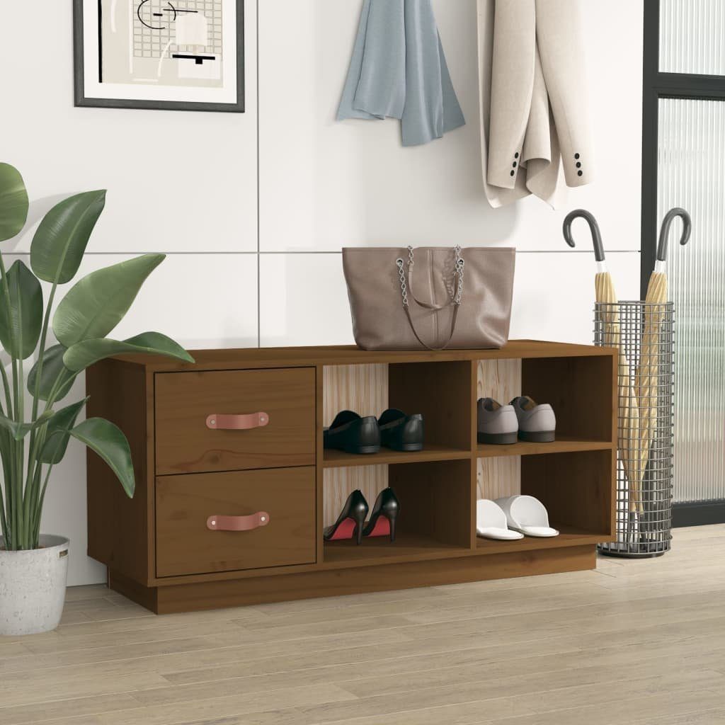 furnicato Schuhbank aus massivem Kiefernholz Honigbraun 100 x 34 x 45 cm (1-St), Sitzbank mit zwei Schubladen und vier Fächern für den Eingangsbereich
