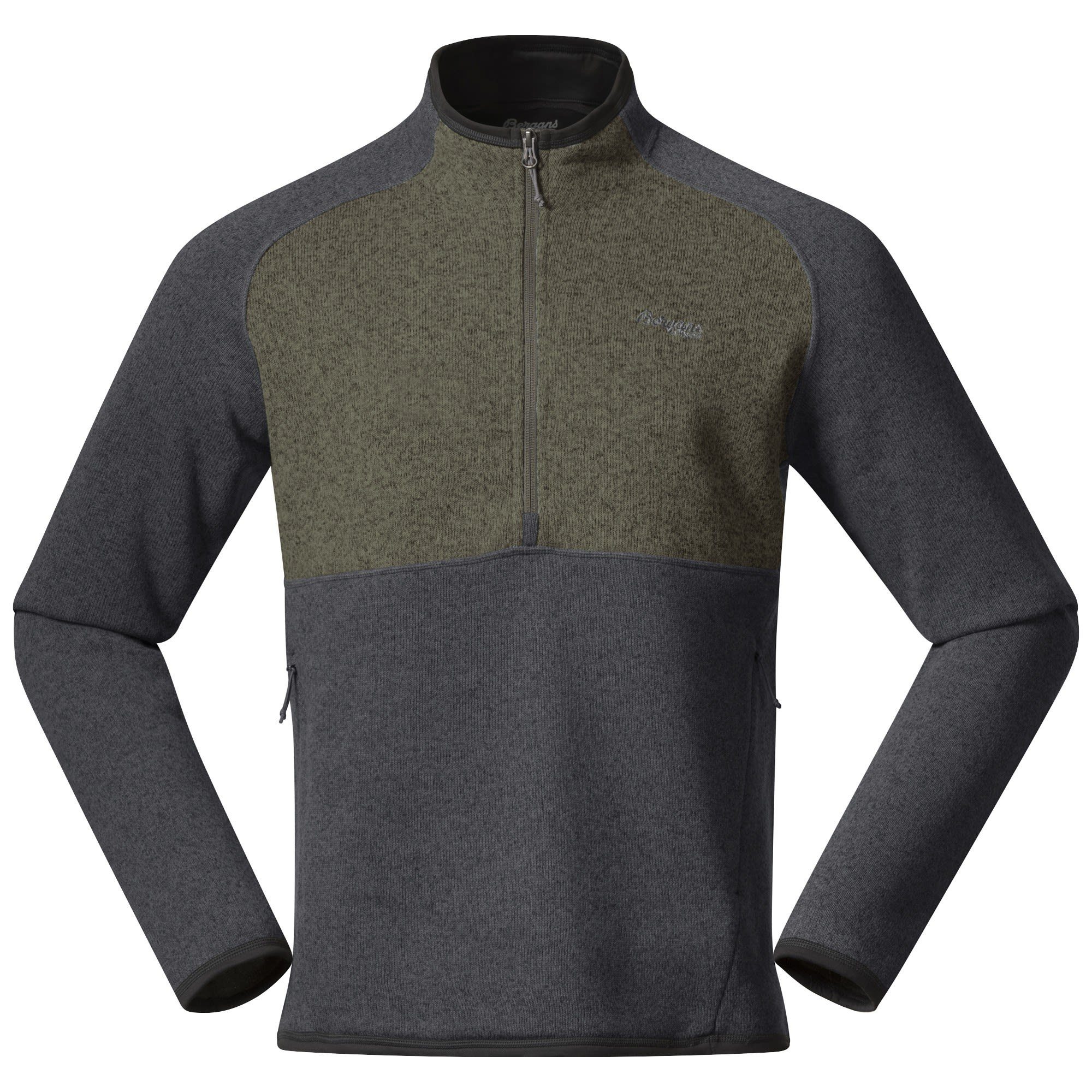 Bergans Fleecepullover Bergans Kamphaug Knitted Grey Half Sweater Green Solid - Mud Herren Zip M