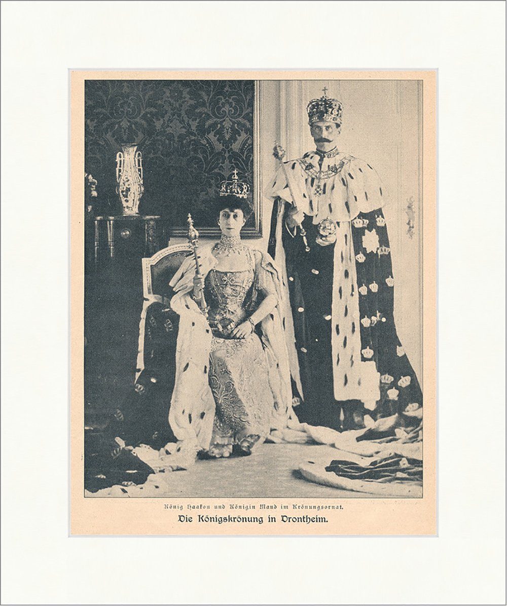 Kunstdruck Königskrönung in Drontheim Haakon Mand Hermelin Königsornat F_Vintage