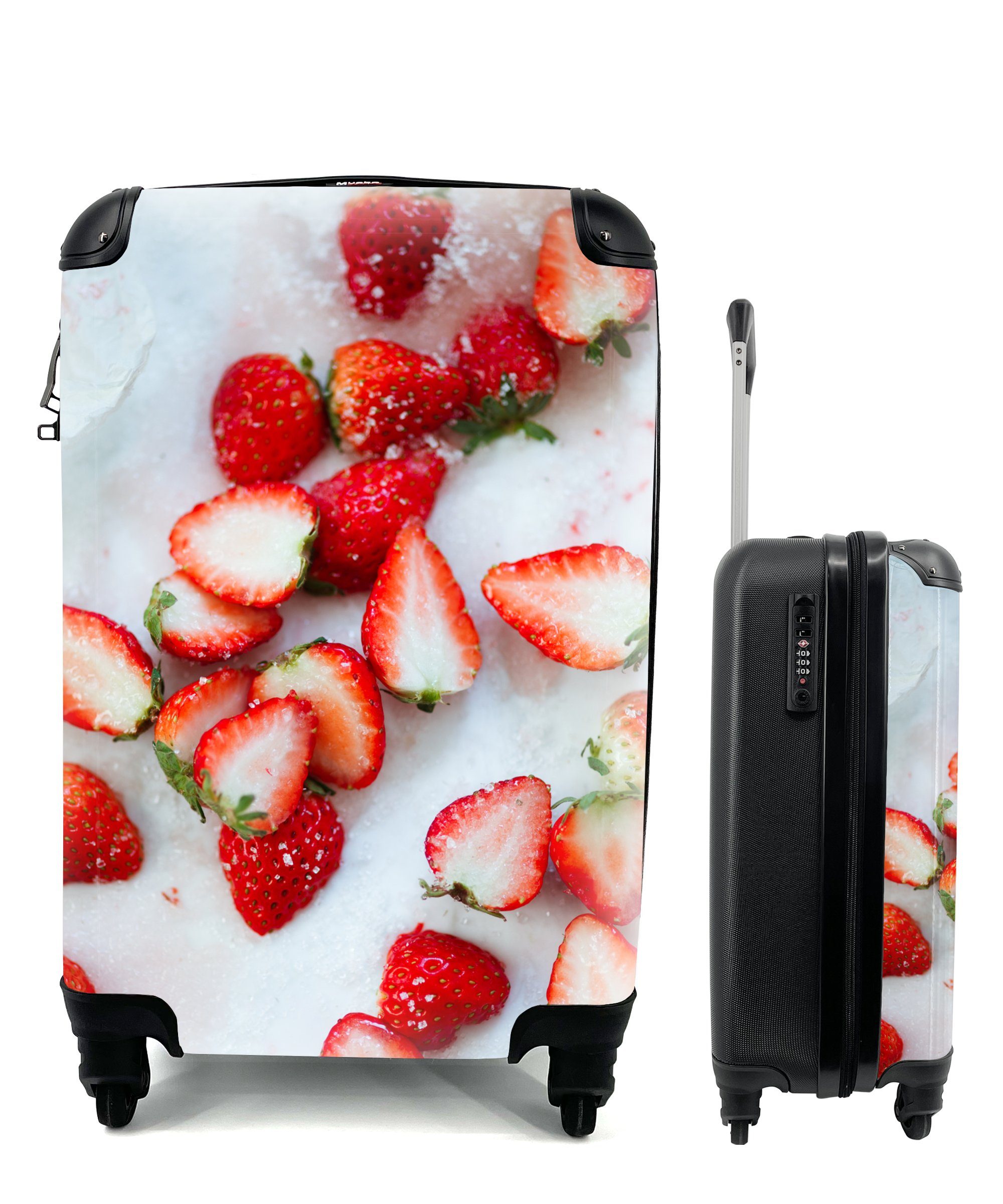 MuchoWow Handgepäckkoffer Erdbeere - Obst - Marmor, 4 Rollen, Reisetasche mit rollen, Handgepäck für Ferien, Trolley, Reisekoffer