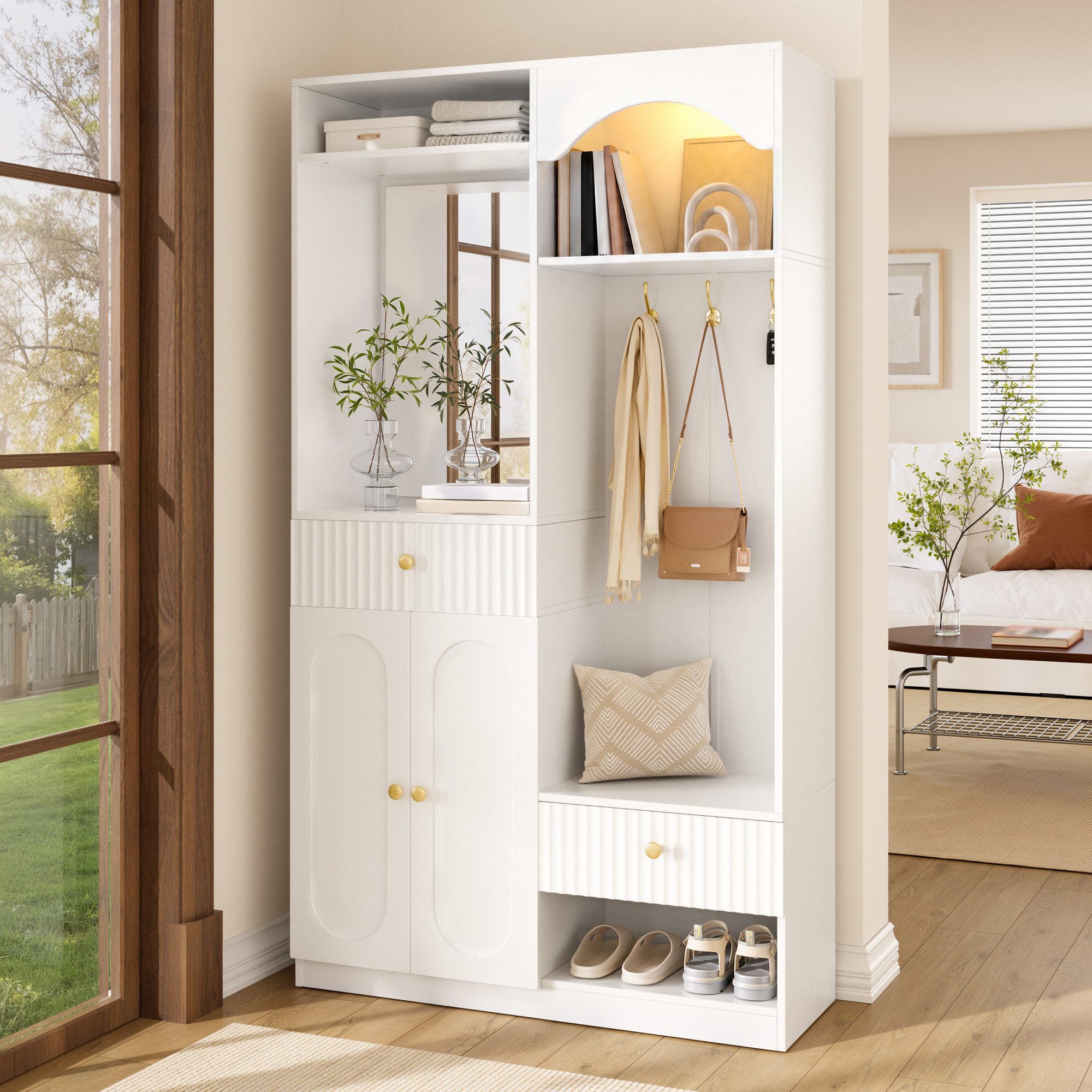 Kompaktgarderobe mit Spiegel & Sitzbank
