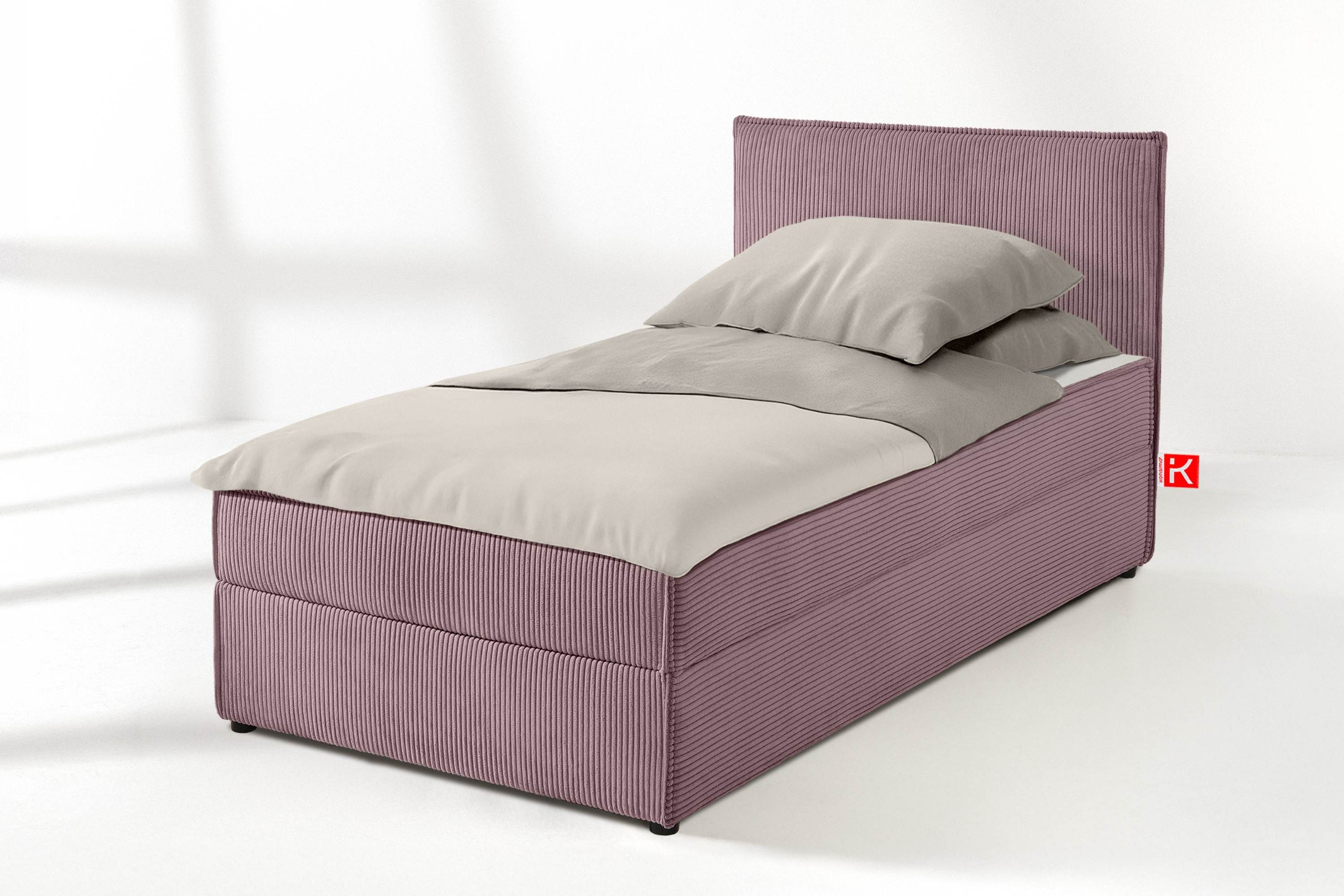 KONSIMO® Jugendbett ROTI Polsterbett 1-Person mit großem Bettkasten, hergestellt in der EU (80 cm x 200 cm), Inklusive Kissen und große Farbauswahl beim Cord-Stoff, Bonell-Kern