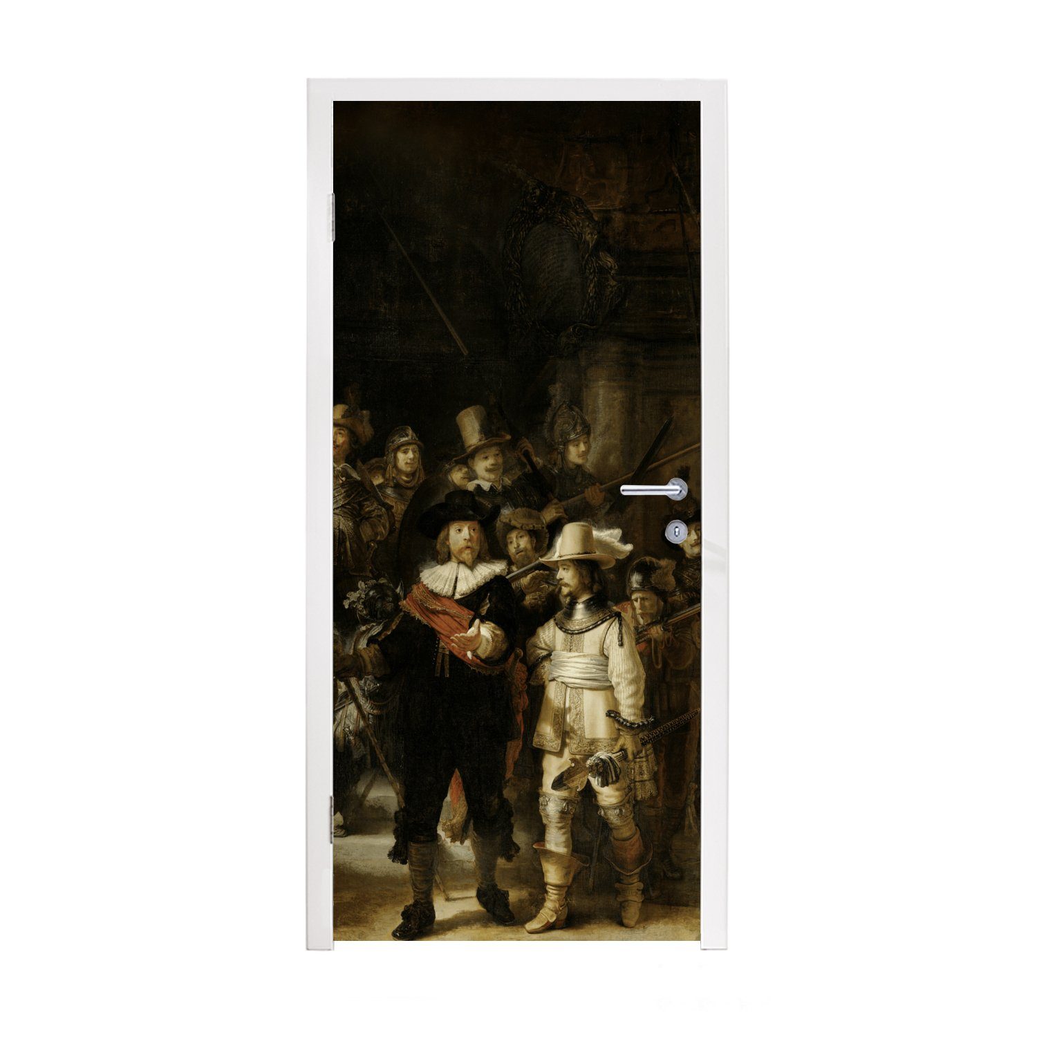 für van - - Kunst, cm MuchoWow St), Rijn Tür, (1 bedruckt, Nachtwache Fototapete Türtapete Matt, Rembrandt 75x205 Türaufkleber,