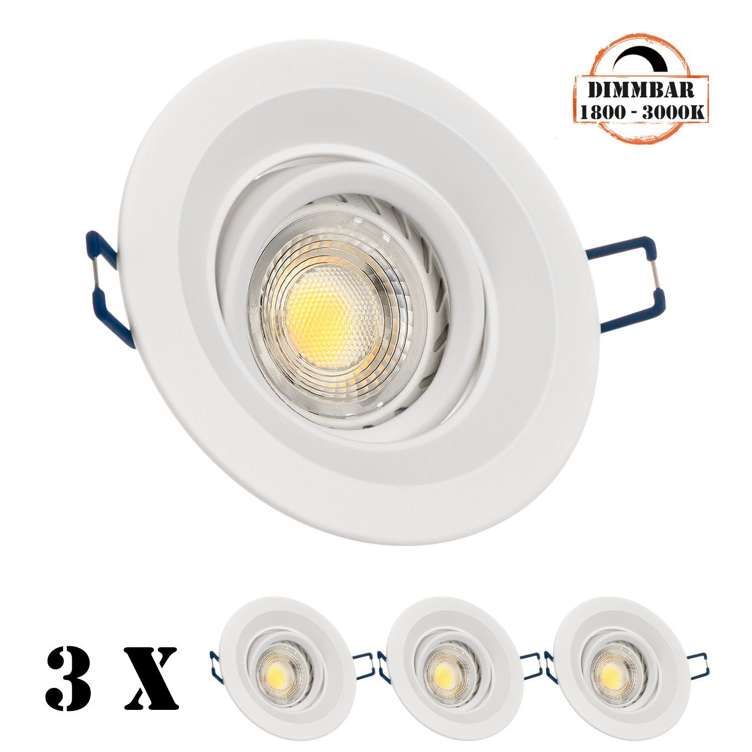 LEDANDO LED Einbaustrahler 3er LED Einbaustrahler Set GU10 in weiß mit 5,5W LED von LEDANDO - dim
