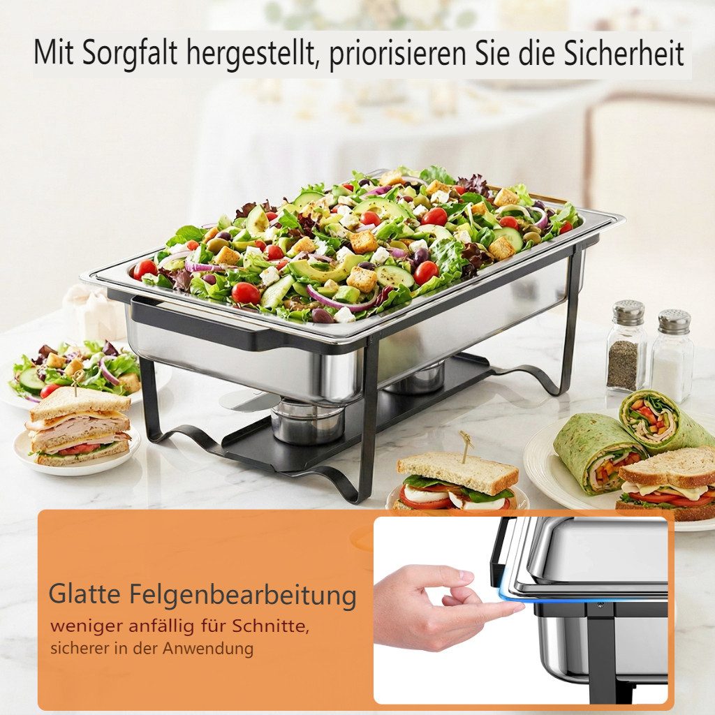 Warmounts Speisenwärmer, (4-tlg., 10L Buffetwärmer Chafing Dish Buffet Warmhalter-Set Edelstahl), GN 1/1, stapelbar, mit Deckelhalter für Catering & Events