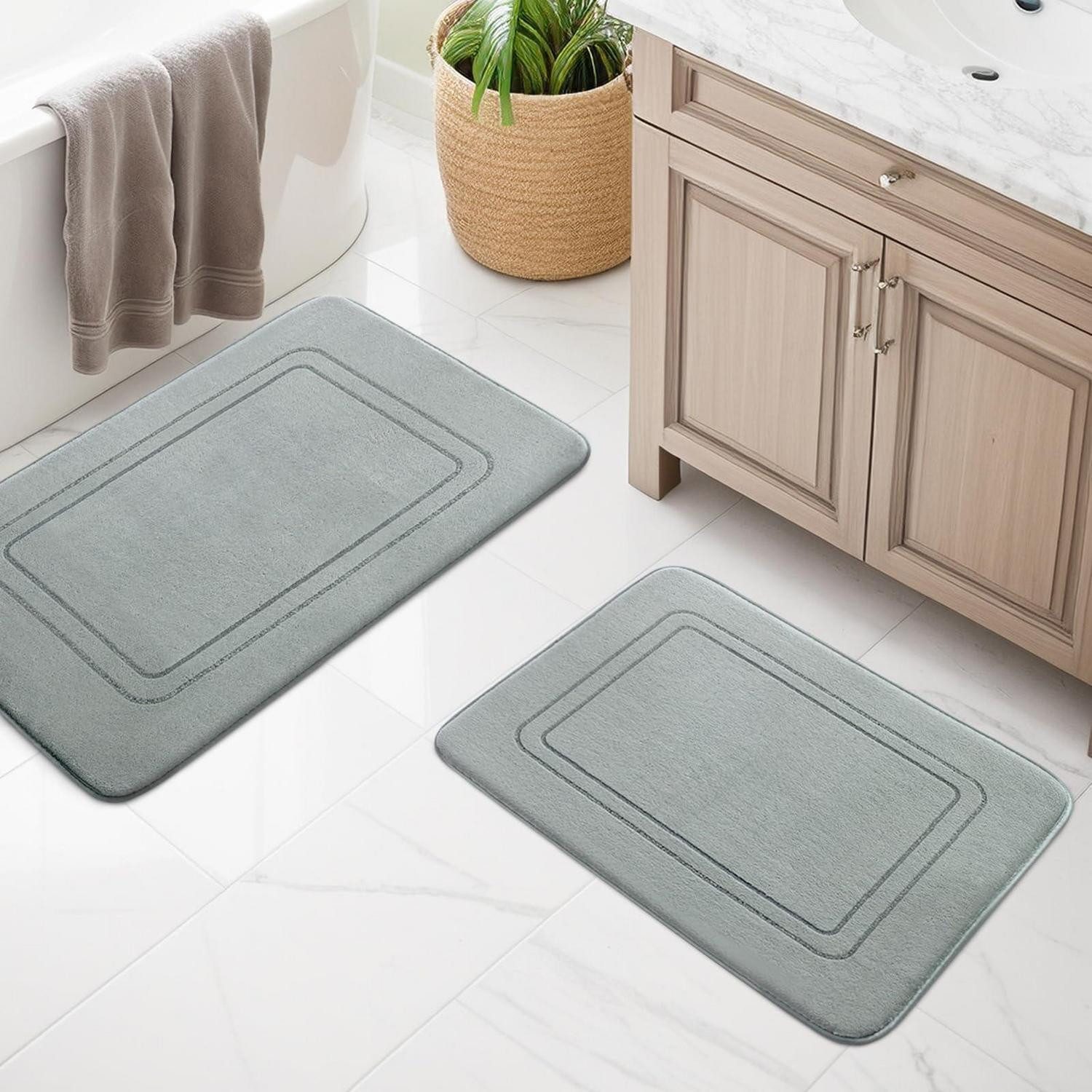 LuxusKollektion Schaum-Badematte Badezimmerteppich Set 2-tlg Grau