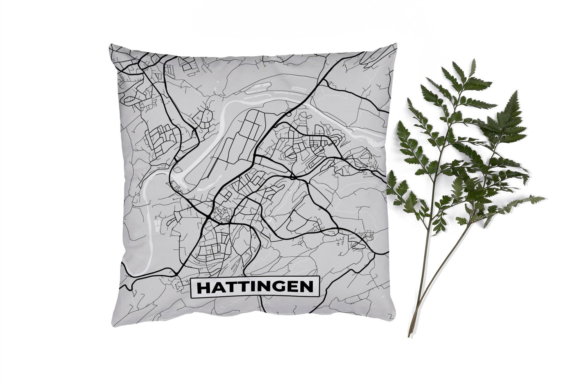 MuchoWow Dekokissen Hattingen - Stadtplan - Karte - Deutschland, Zierkissen mit Füllung für Wohzimmer, Schlafzimmer, Deko, Sofakissen