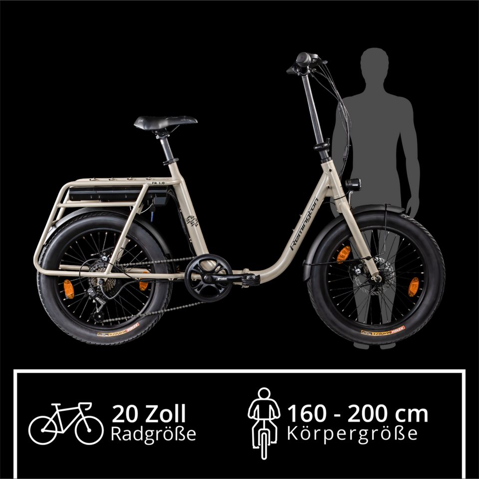 Thumbnail - Remington E-Bike Klapprad FR 1.0, 7 Gang Shimano Tourney Schaltwerk, Kettenschaltung, Heckmotor, 374 Wh, E Bike 20 Zoll ...