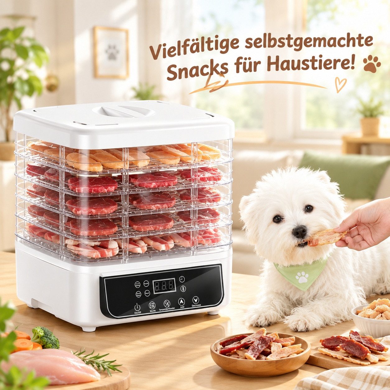 Fofile Dörrautomat Dörrautomat für Obst und Gemüse, Dörrgerät mit Temperaturregler 160 W, 6 Etagen, 48h-Timer, 6 Einlegefächer, 35–70 °C, Snack to go – Bild 3 von 5