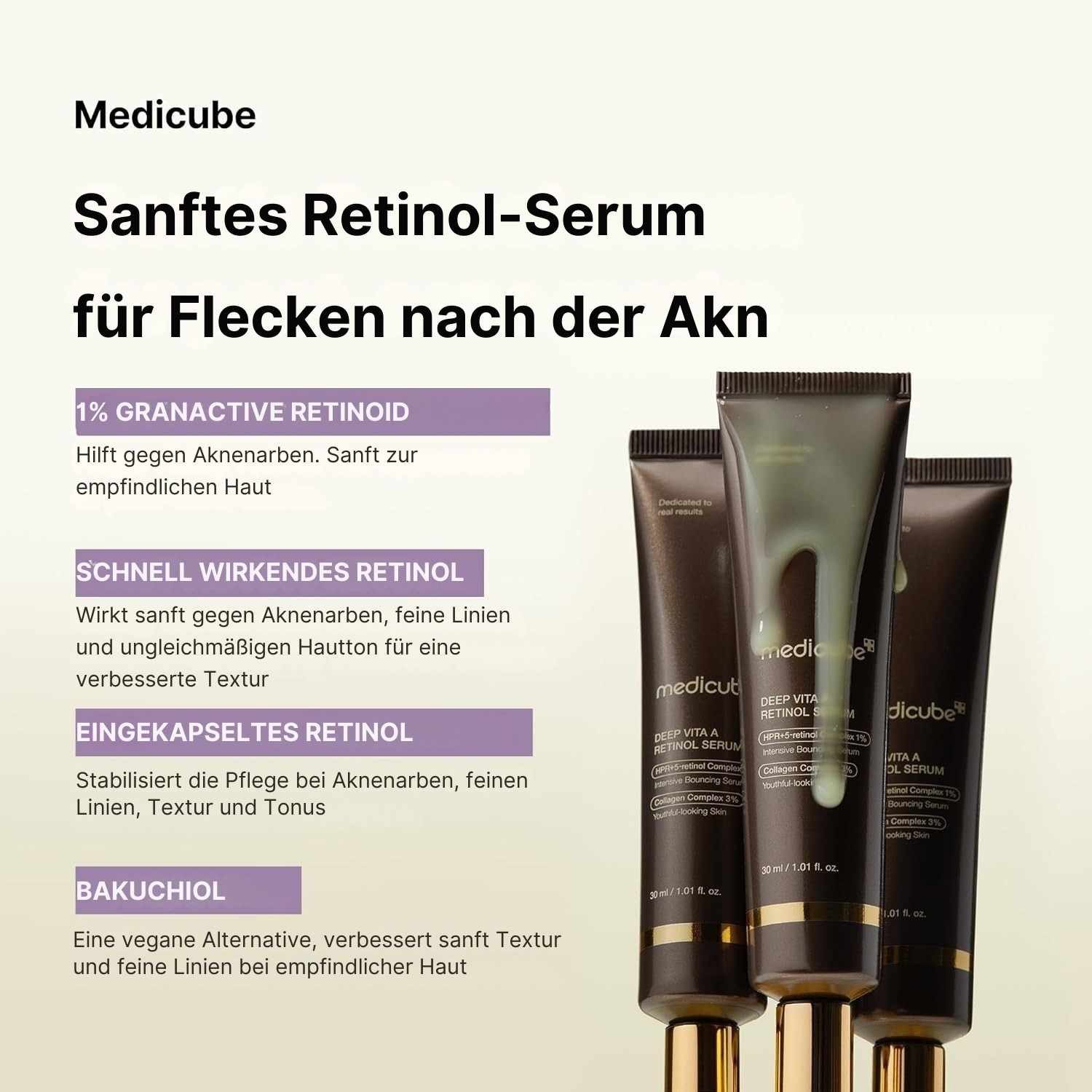 Medicube Gesichtsserum Deep Vita A Retinol Serum 30ml – Fortschrittliche K-Beauty Pflege für feine Linien & ungleichmäßigen Hautton –, Mit retinal, niacinamid, panthenol & innovativen Inhaltsstoffen