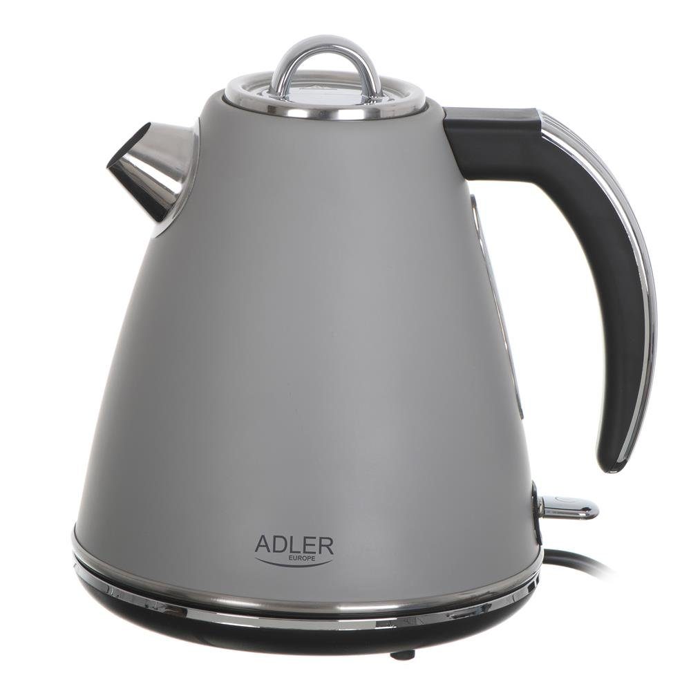 Adler Wasserkocher AD 1343, Edelstahl, elektrisch, Wasserkessel, 1,5 Liter, drehbar, grau