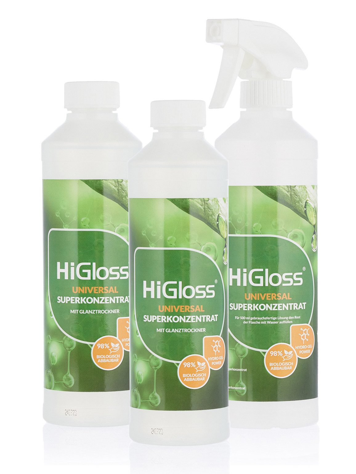HiGloss Universal Superkonzentrat Set Entkalker (2, [2-St. 2x 500ml Reiniger, Leerflasche & Zerstäuber Allzweckreiniger für's ganze Haus)