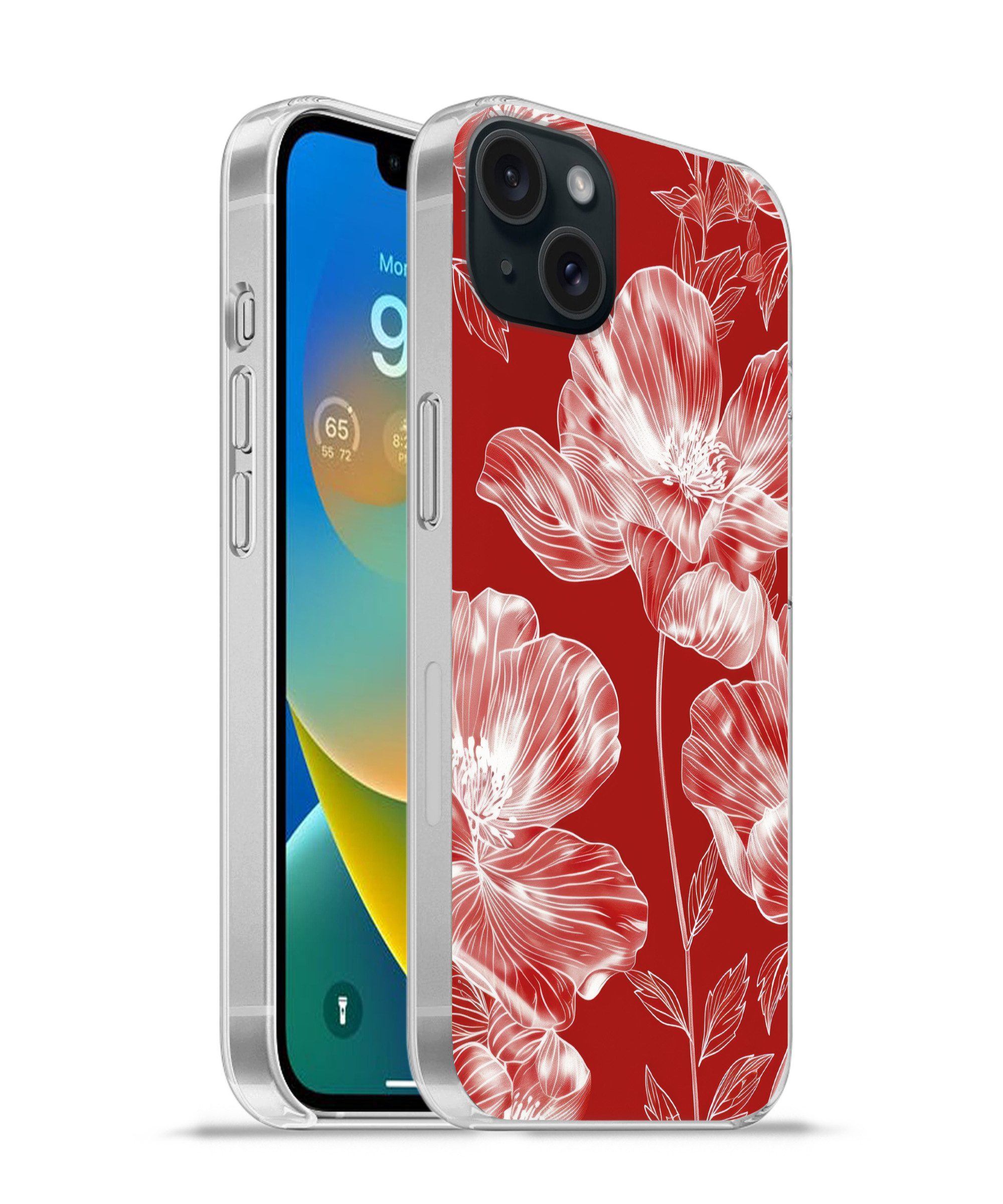MuchoWow Handyhülle für Apple iPhone 15 Plus Blumen - Muster - Rot - Weiß, Smartphone-Bumper, Print, Handy Schutzhülle Dünn