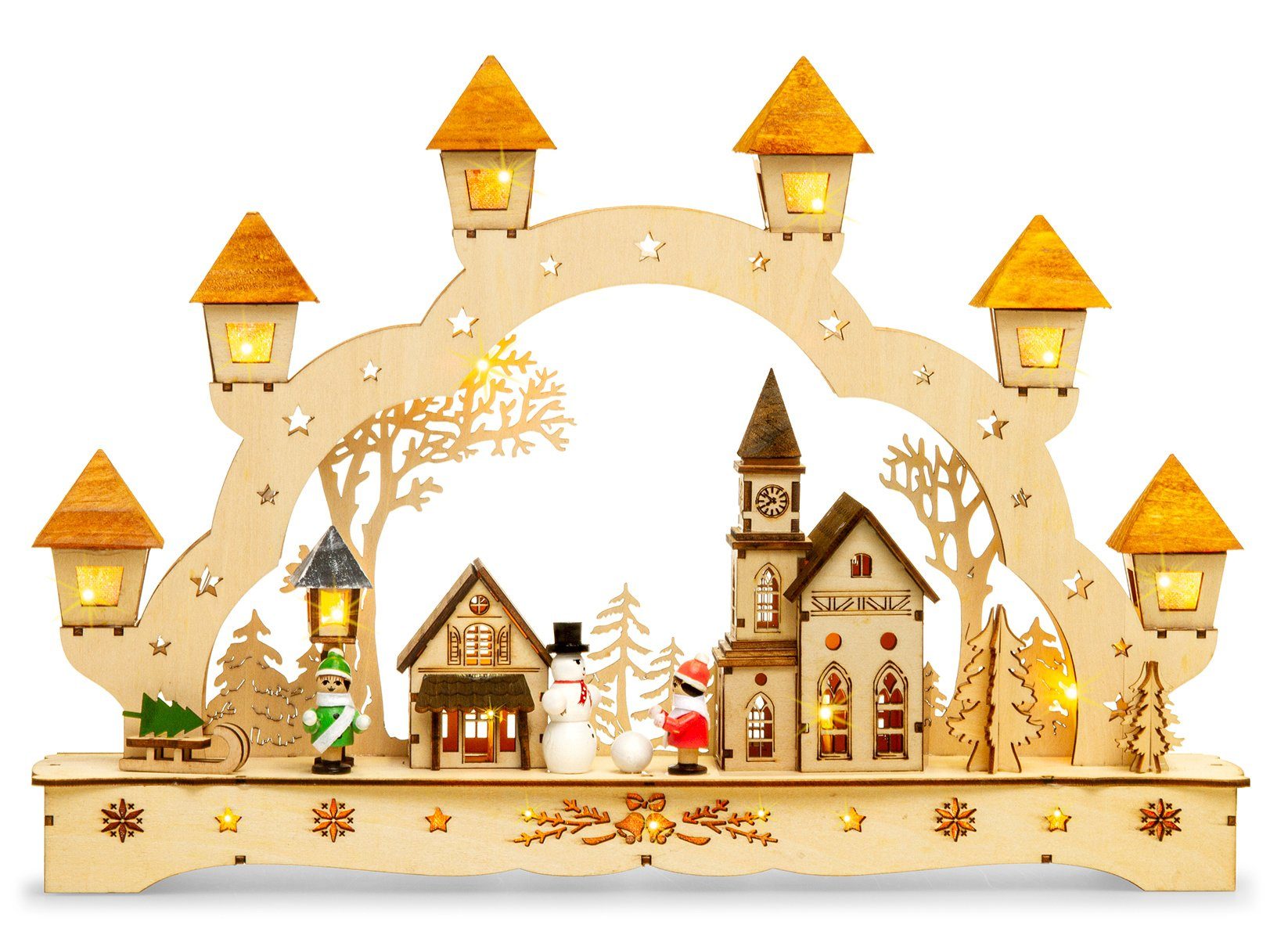 SIKORA Schwibbogen LB62 Weihnachtsdorf mit Laternen und LED Beleuchtung B:42,5cm