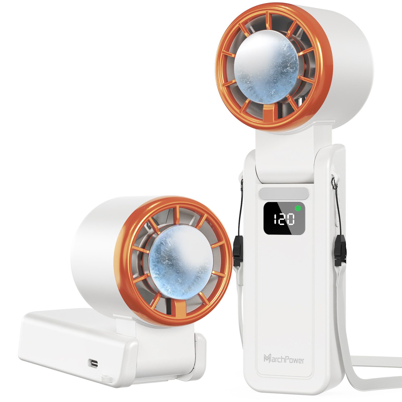 Quntis Handventilator Turbo Ventilator mit Kühleffekt, 120-stufiger Wind, Tragbarer, Mini, 3-in-1 Hand-, Hals- & Tischventilator aufladbar für Reisen & Outdoor