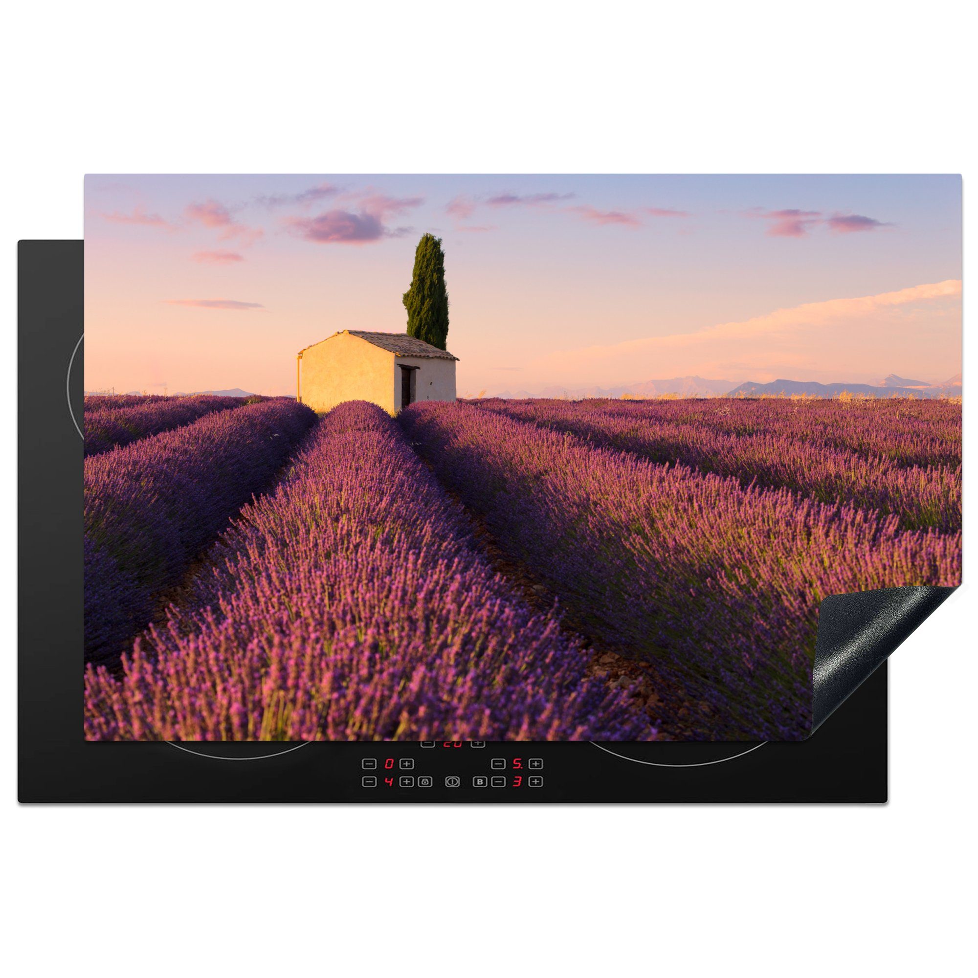 MuchoWow Herdblende-/Abdeckplatte Reihen von lila Lavendel, Vinyl, (1 tlg), 81x52 cm, Induktionskochfeld Schutz für die küche, Ceranfeldabdeckung