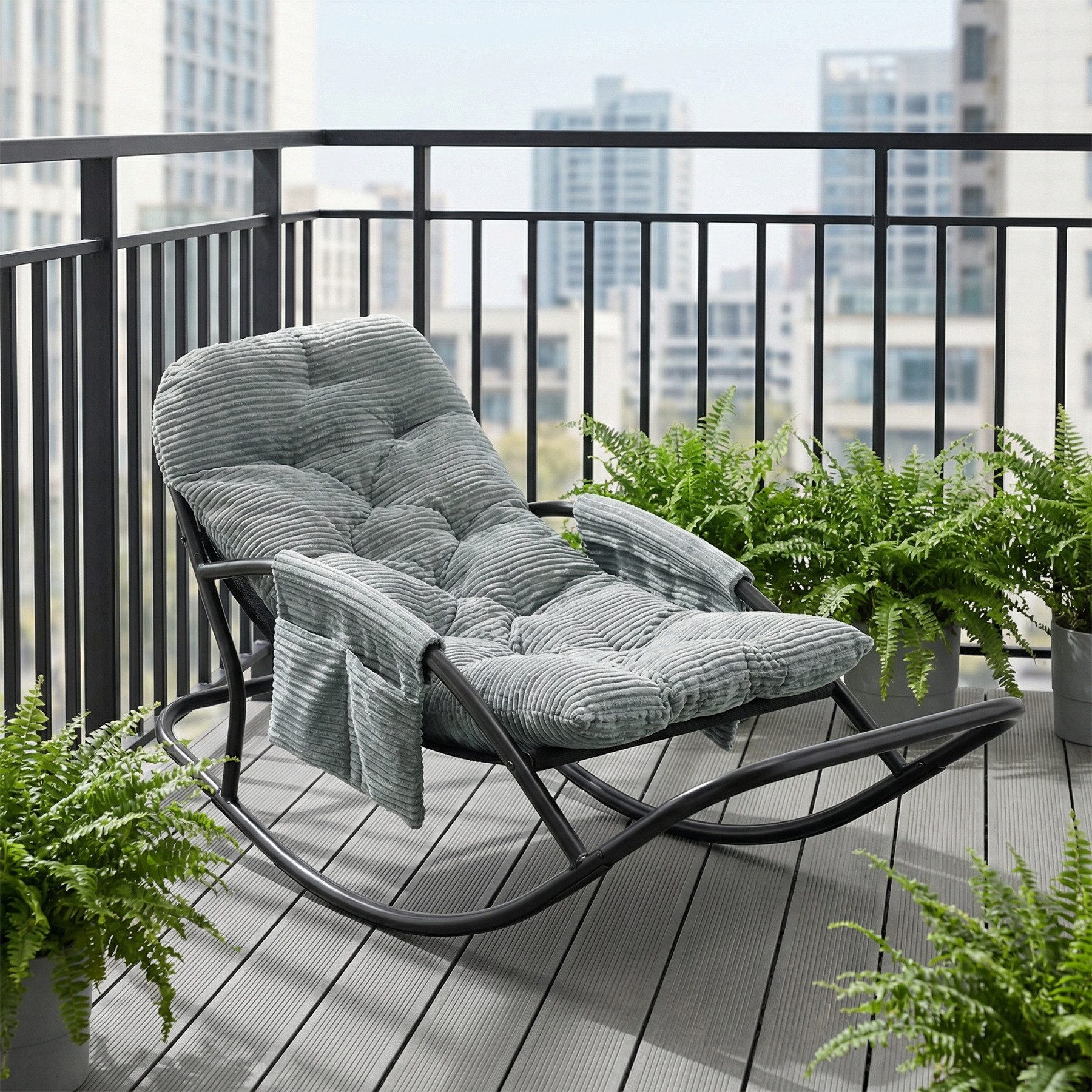 HomeMiYN Schaukelsessel Schaukelstuhl Schaukelsessel mit Kissen – Relaxsessel bis 120 kg